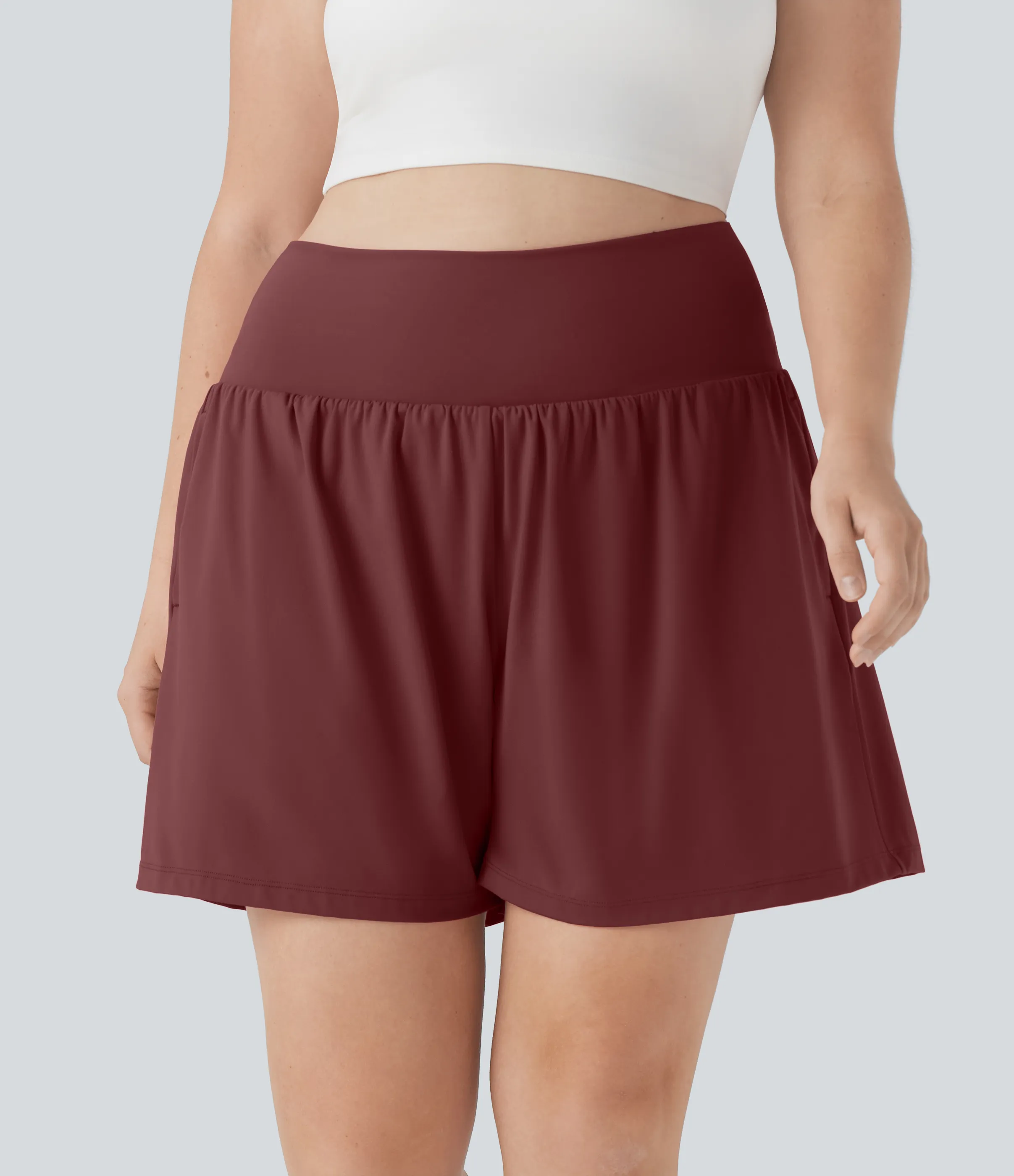 Halara Pantalón corto Softlyzero™ Airy yoga tiro alto 2 en 1 tacto fresco talla grande 17.5 cm bolsillo - Madder Brown - 1X sold by Halara product image thumbnail 4