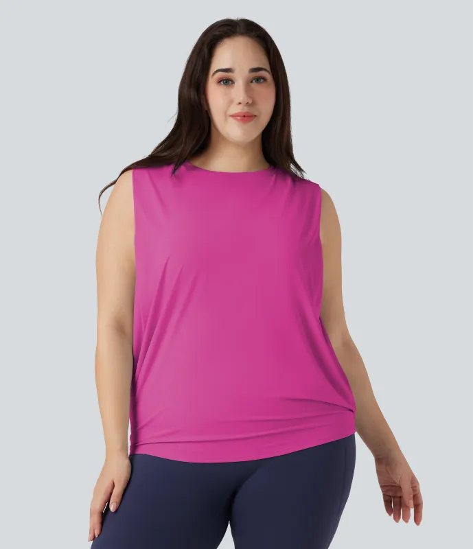 Halara Camiseta de yoga de talla grande con cuello redondo y tacto fresco - UPF 50+ - Fuchsia Fedora - 3X sold by Halara