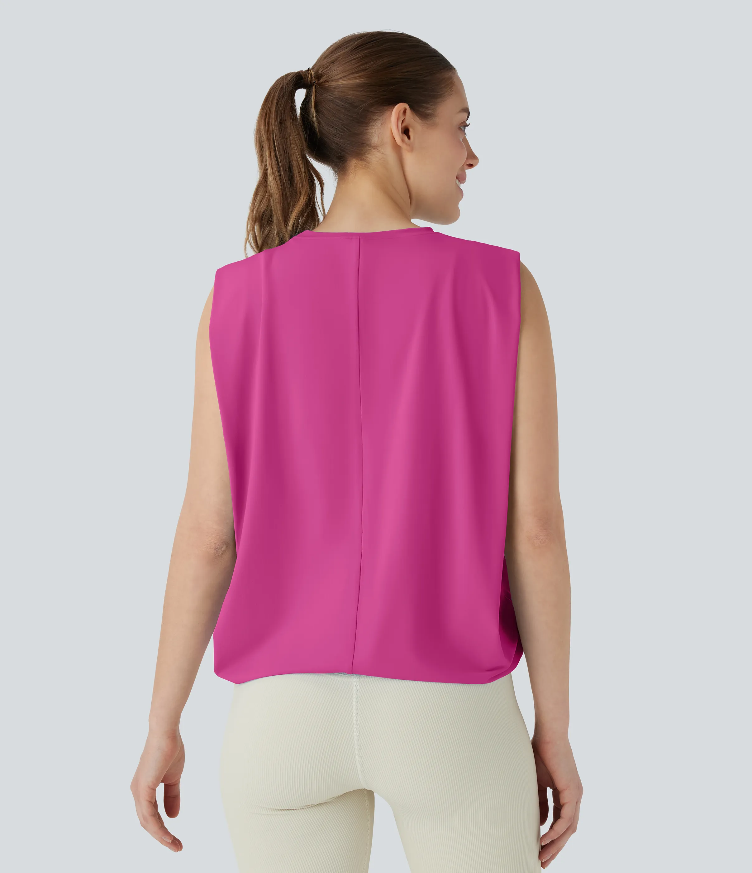 Halara Camiseta yoga cuello redondo fruncido tacto fresco - UPF 50+ - Fuchsia Fedora - S sold by Halara product image thumbnail 3