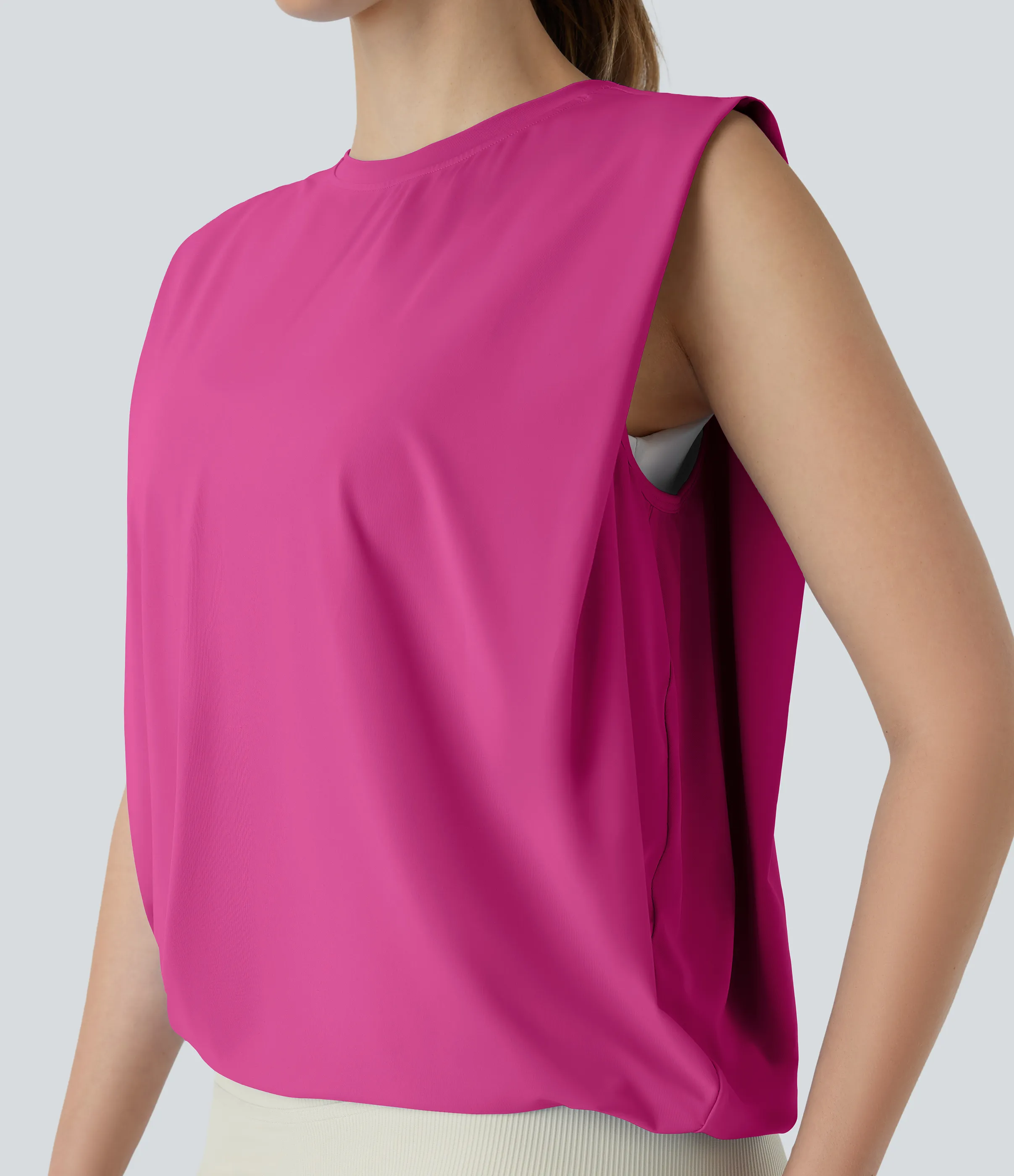 Halara Camiseta yoga cuello redondo fruncido tacto fresco - UPF 50+ - Fuchsia Fedora - S sold by Halara product image thumbnail 5