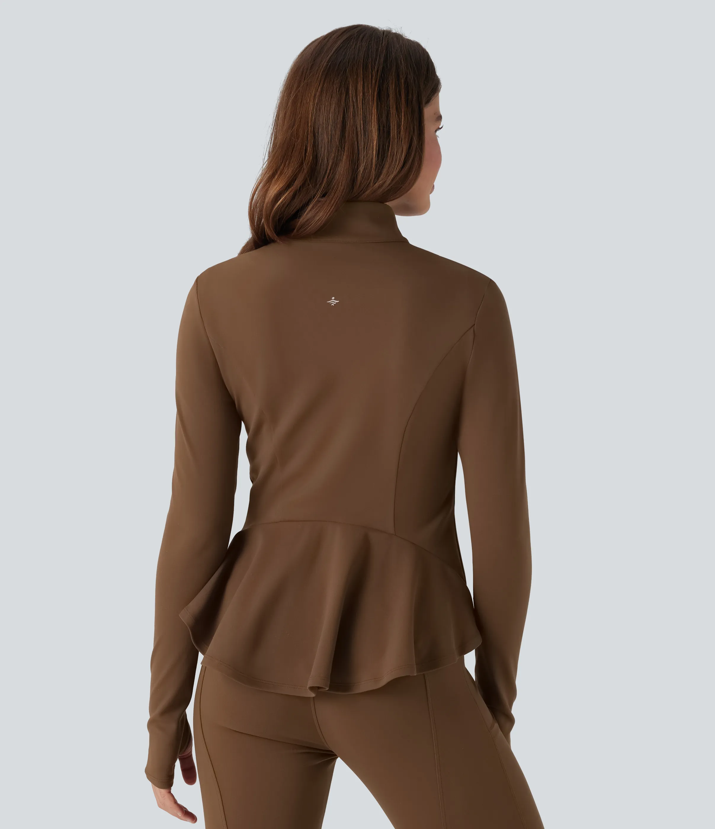 Halara Chaqueta ajustada con cuello alto, cremallera, abertura para el pulgar, dobladillo con volantes y bolsillos - Bison - XL sold by Halara product image thumbnail 2