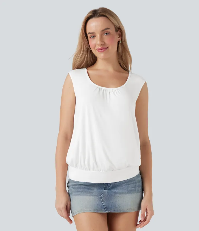 Halara Top casual relajado sin mangas con cuello en U - Jasmine White - S made by Halara