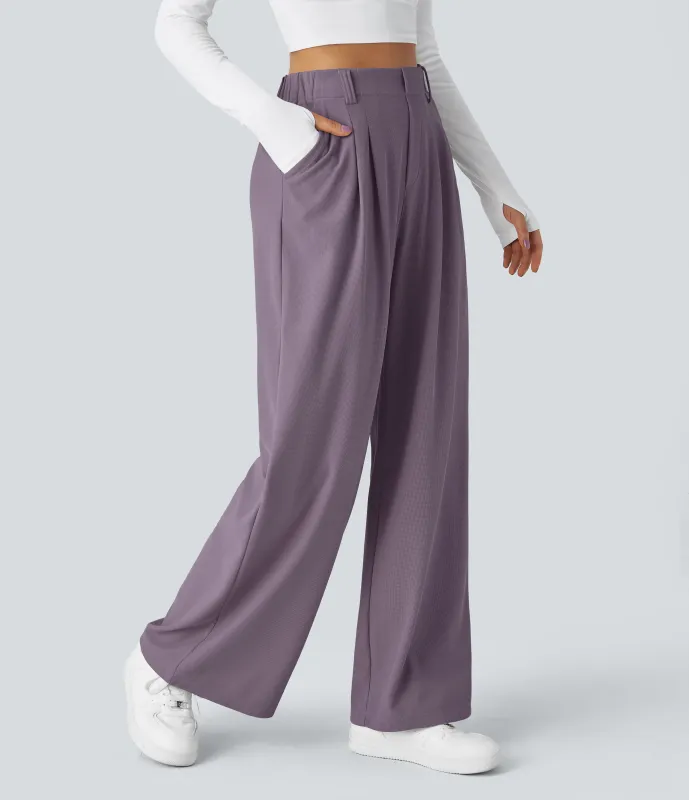 Halara Pantalones Halara Flex™ de oficina anchos plisados de tiro alto con bolsillos en tela tipo gofre - Hibiscus Purple - XS(regular) made by Halara