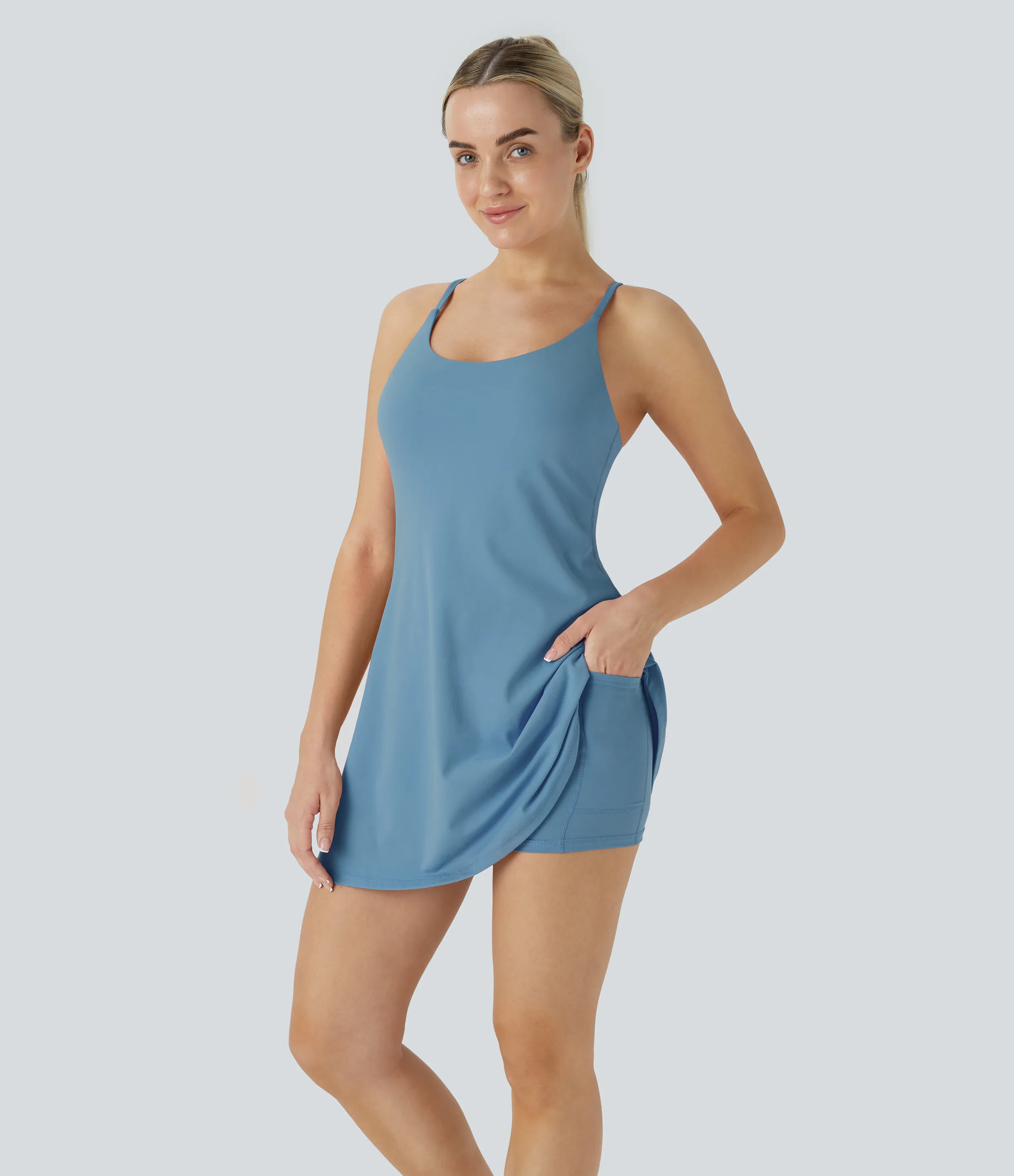 Halara Vestido deportivo SoftlyZero™ Plush afelpado sin espalda en copas D-F - Warm Mid Blue - XL sold by Halara product image thumbnail 4
