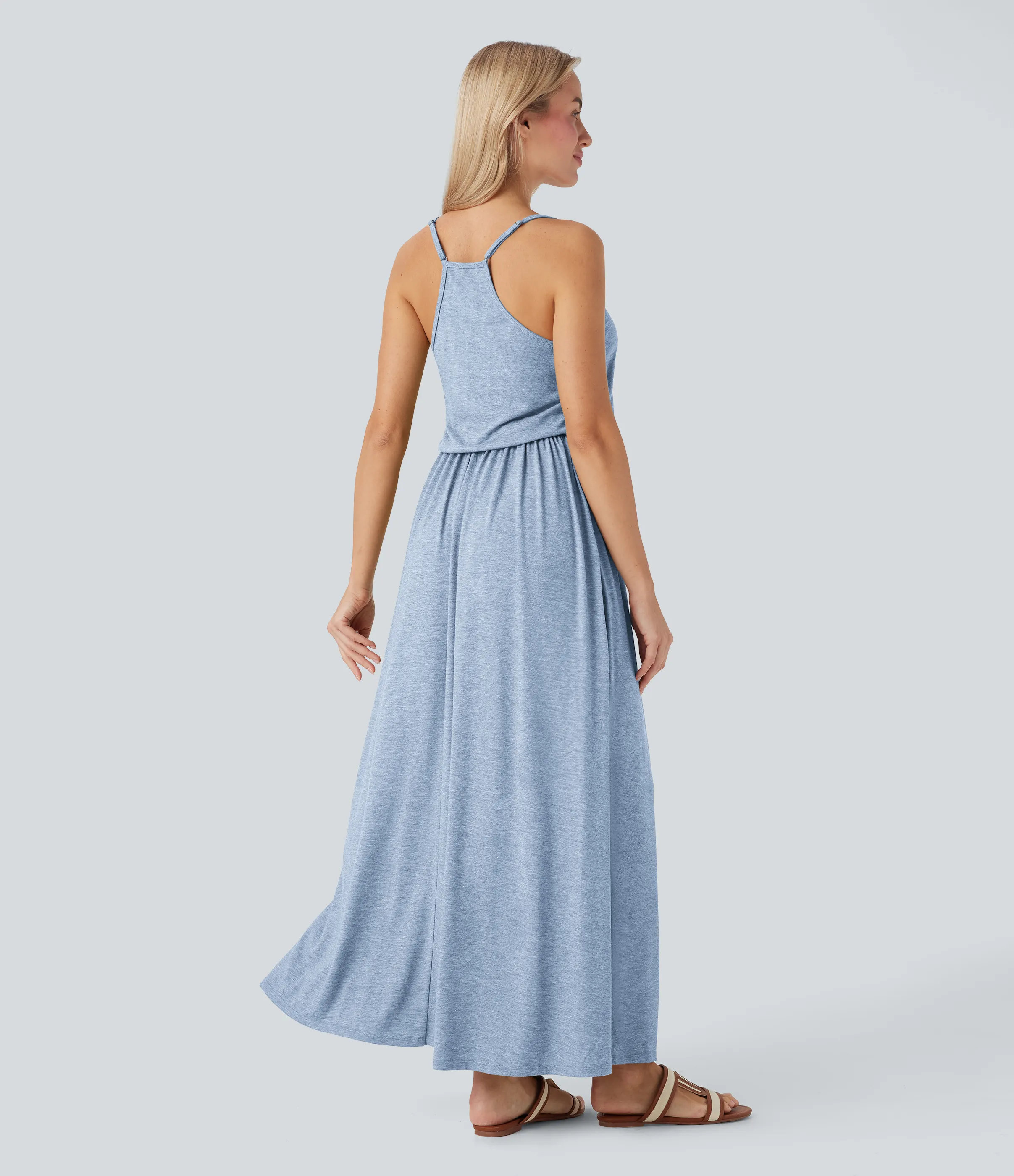 Halara Vestido largo fluido con tirantes ajustables y bolsillos para vacaciones - Cloudlight Blue - L sold by Halara product image thumbnail 3