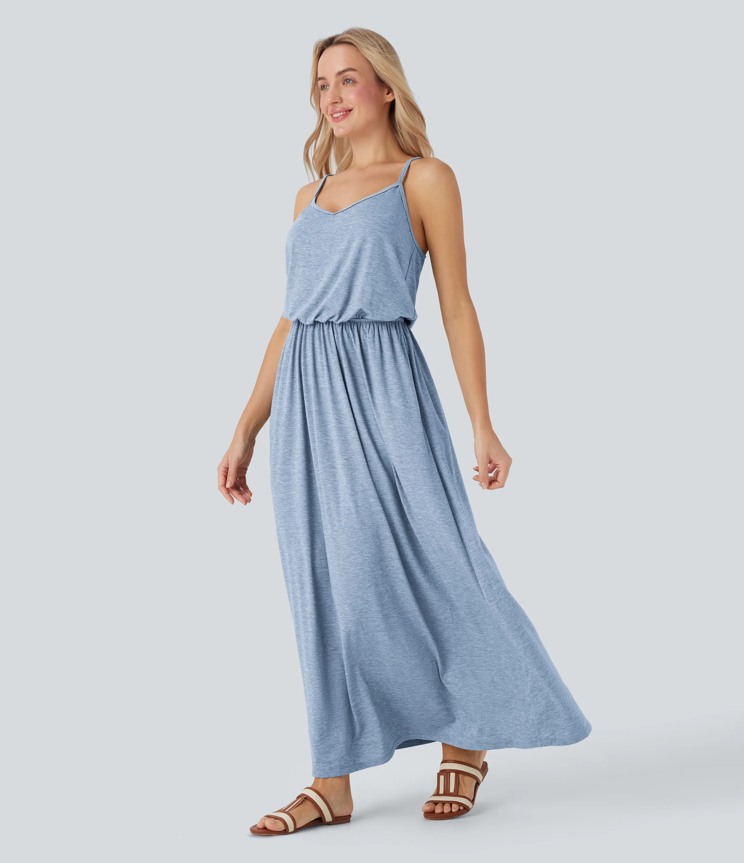 Halara Vestido largo fluido con tirantes ajustables y bolsillos para vacaciones - Cloudlight Blue - L sold by Halara product image thumbnail 4