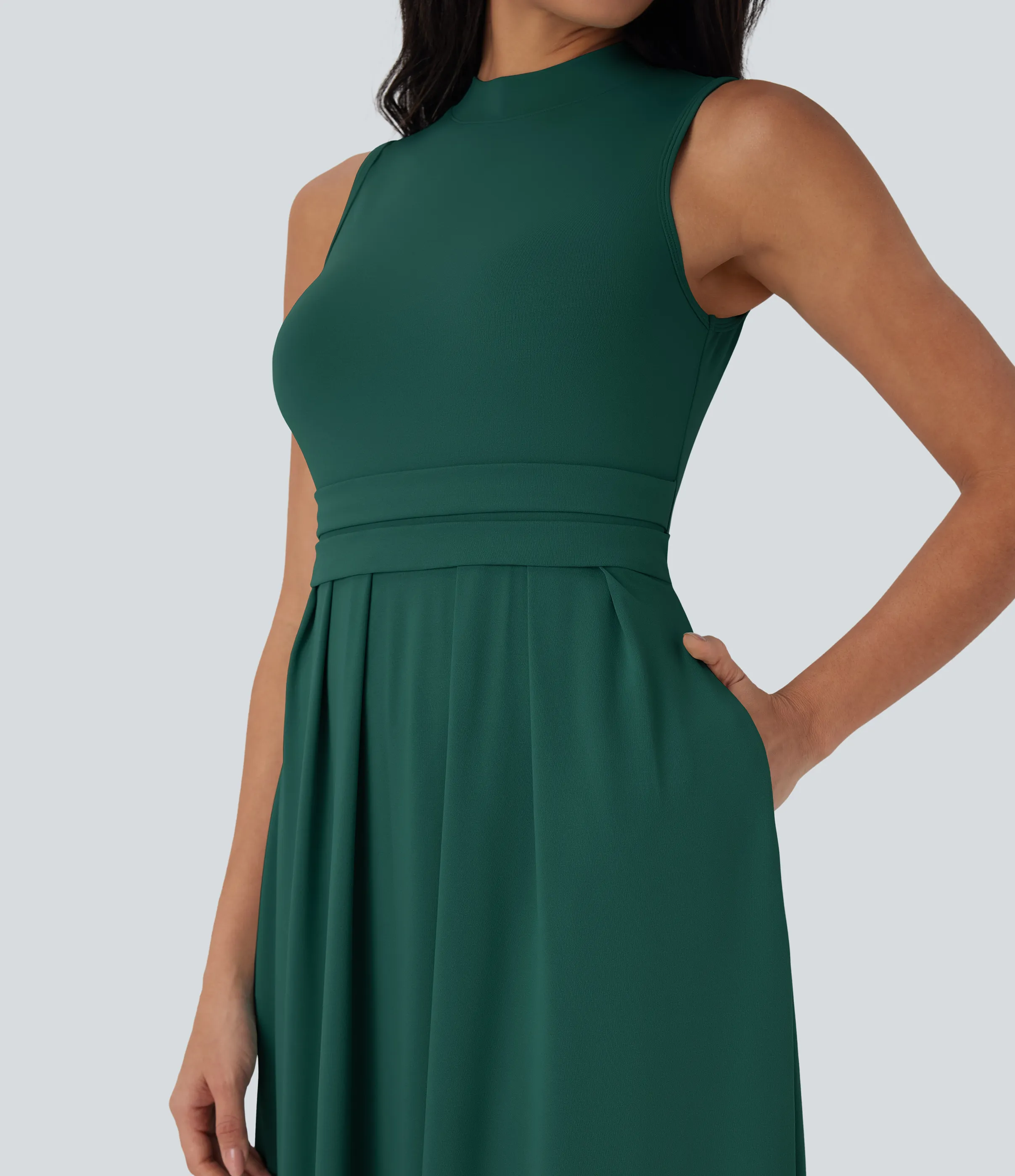 Halara Vestido largo casual sin mangas con cuello alto y bolsillos laterales - Rain Forest - M sold by Halara product image thumbnail 5