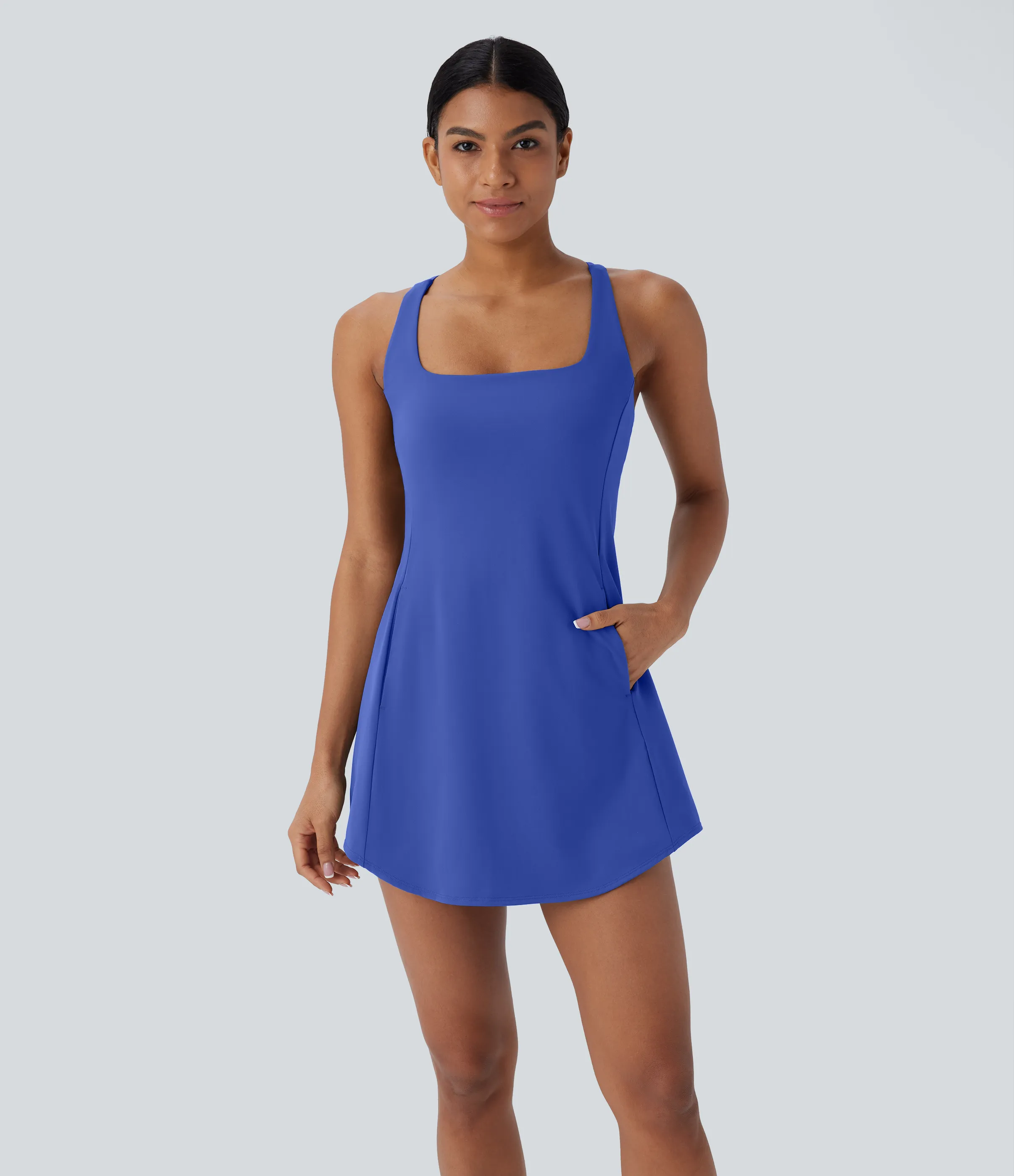 Halara Vestido deportivo mini de yoga SoftlyZero™ Plush afelpado con abertura y bolsillos, 3 piezas en copas D-F - Lotus Blue - M sold by Halara product image thumbnail 3