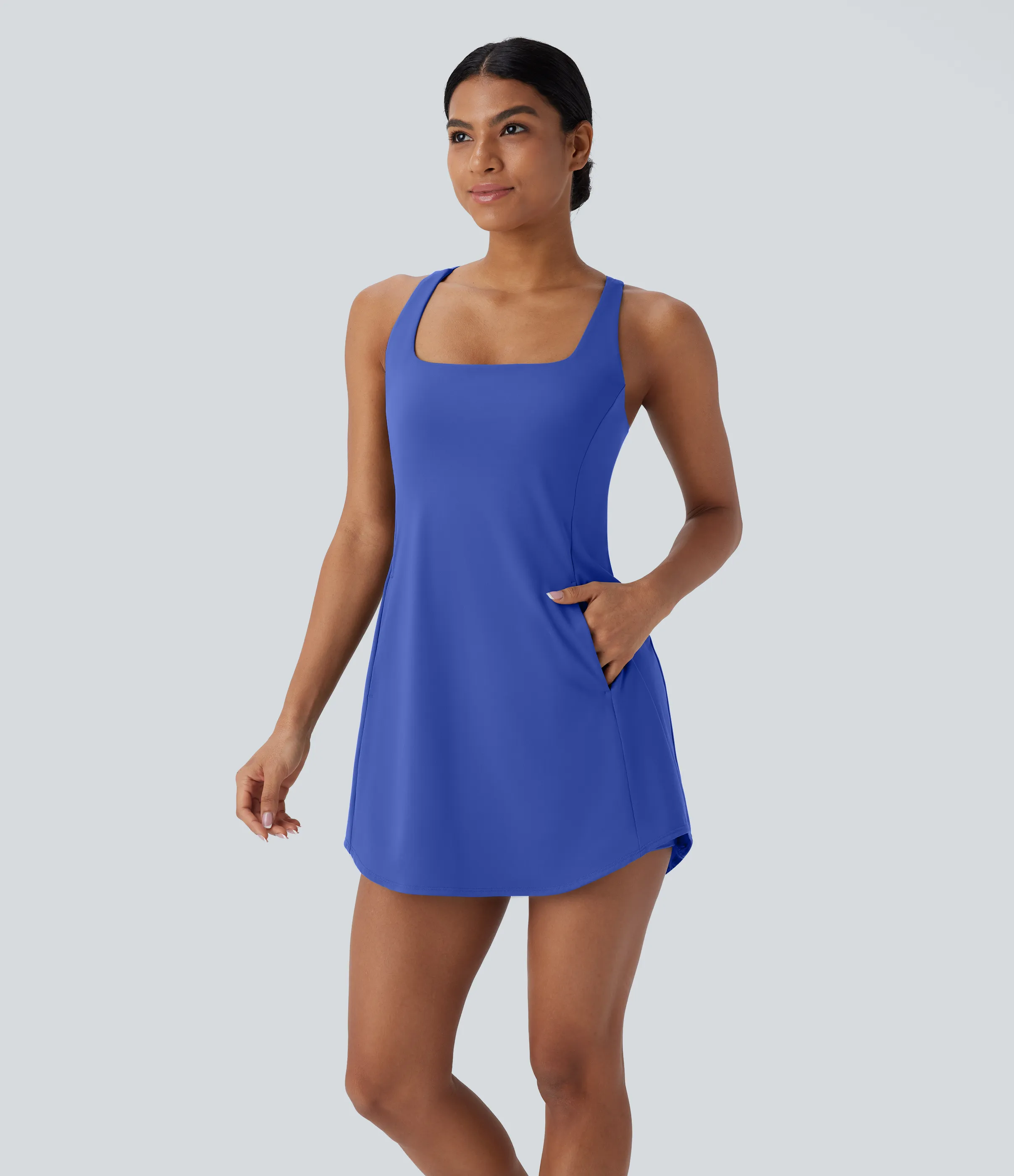 Halara Vestido deportivo mini de yoga SoftlyZero™ Plush afelpado con abertura y bolsillos, 3 piezas en copas D-F - Lotus Blue - M sold by Halara product image thumbnail 4