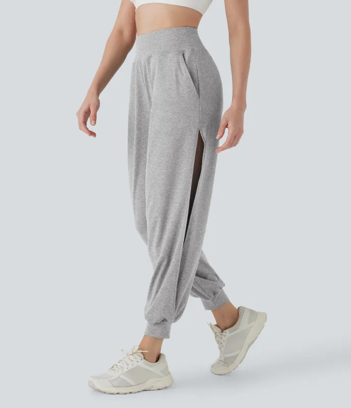 Halara Joggers casuales de tiro alto con aberturas y bolsillos - Fog Gray - XL(regular) sold by Halara