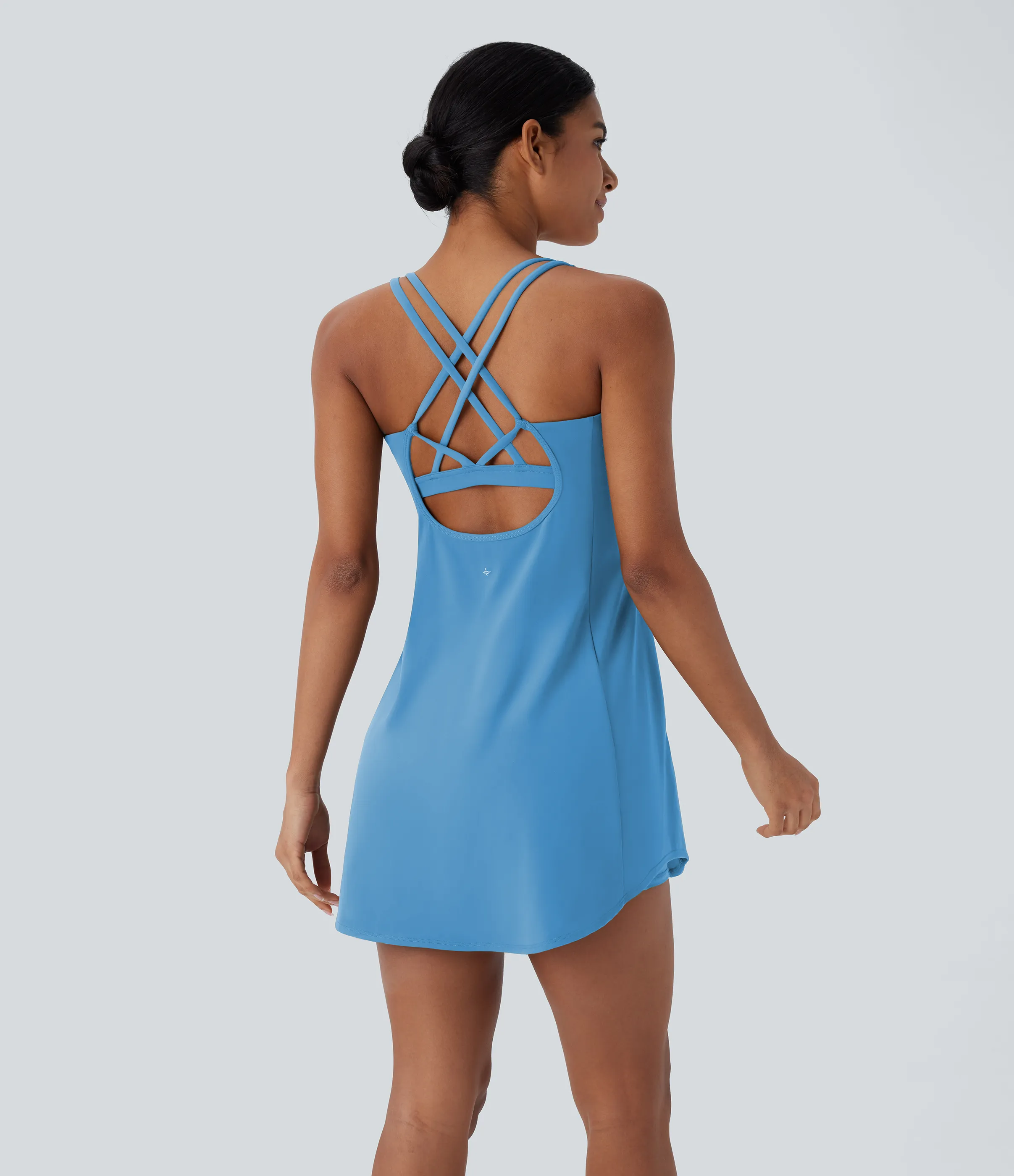 Halara Vestido deportivo mini de yoga SoftlyZero™ Plush afelpado con abertura y bolsillos, 3 piezas en copas D-F - Bonnie Blue - L sold by Halara