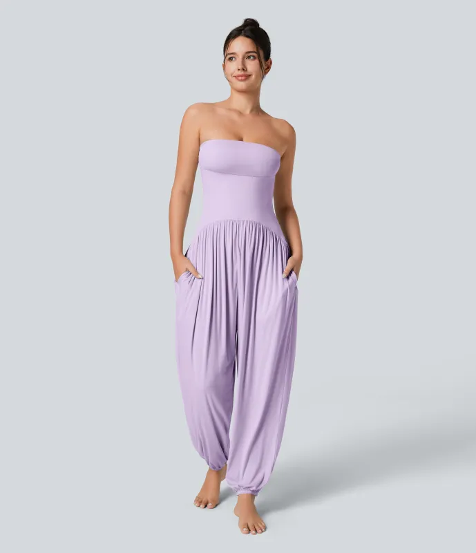 Halara Mono bolsillo lateral plisado sin espalda tubo acanalado - Misty Purple - L(regular) made by Halara