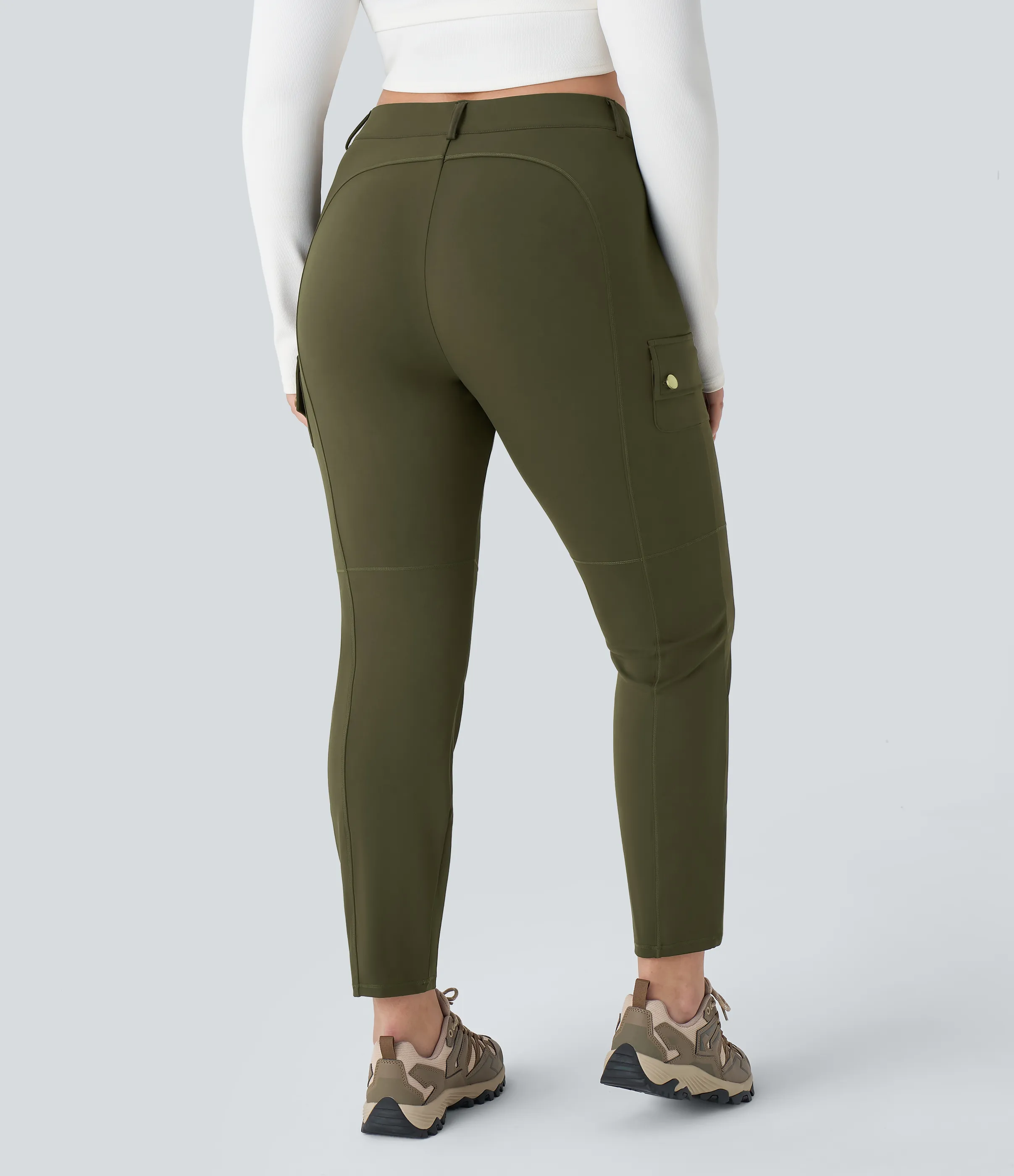 Halara Pantalón cargo tiro alto botón cremallera múltiple bolsillo liso delgado senderismo talla grande - Forest Night - 2X(regular) sold by Halara product image thumbnail 3