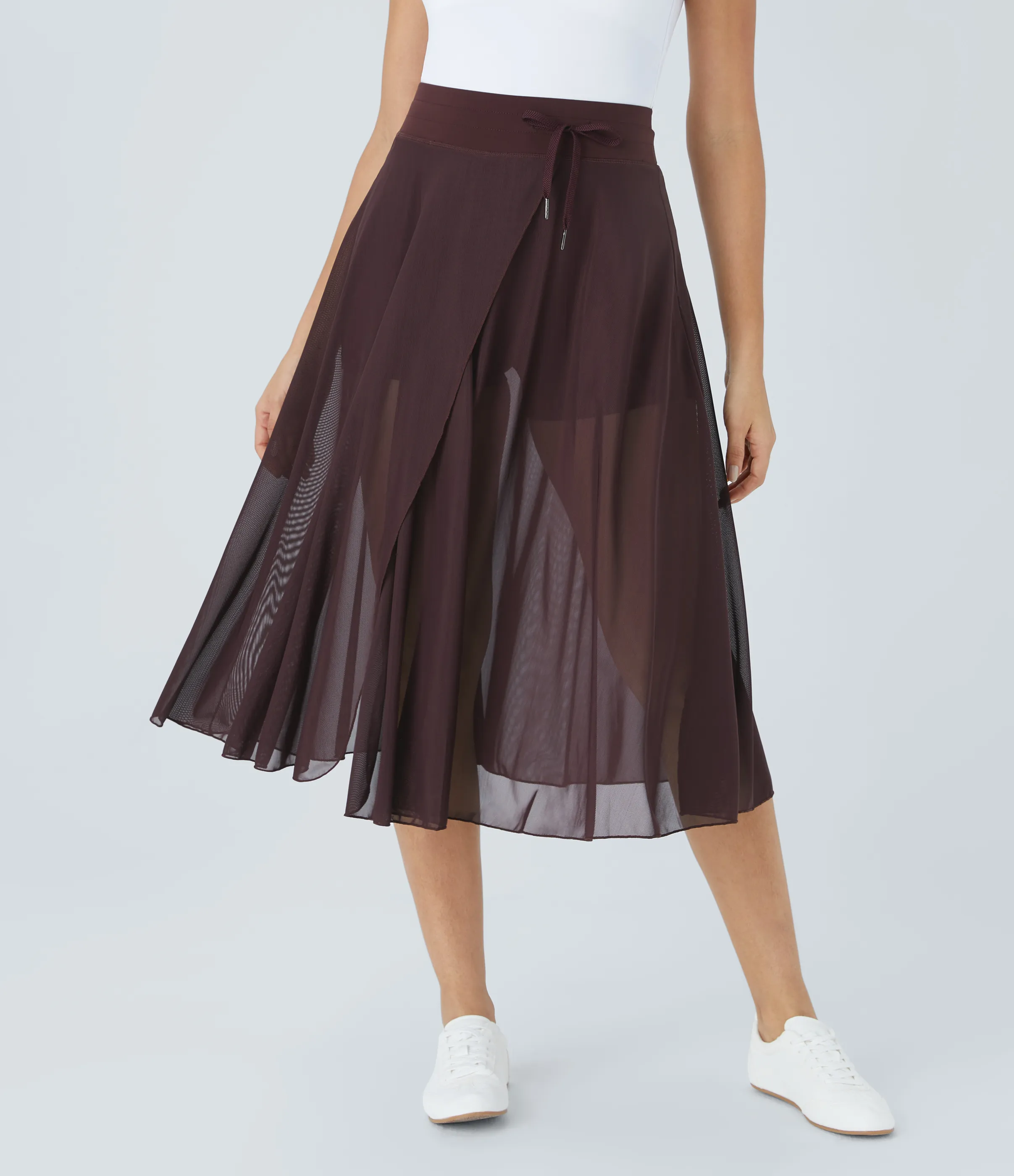 Halara Falda midi casual 2 en 1 acampanada con bolsillo lateral de tiro alto con cordón y malla en contraste - Huckleberry - L sold by Halara product image thumbnail 2