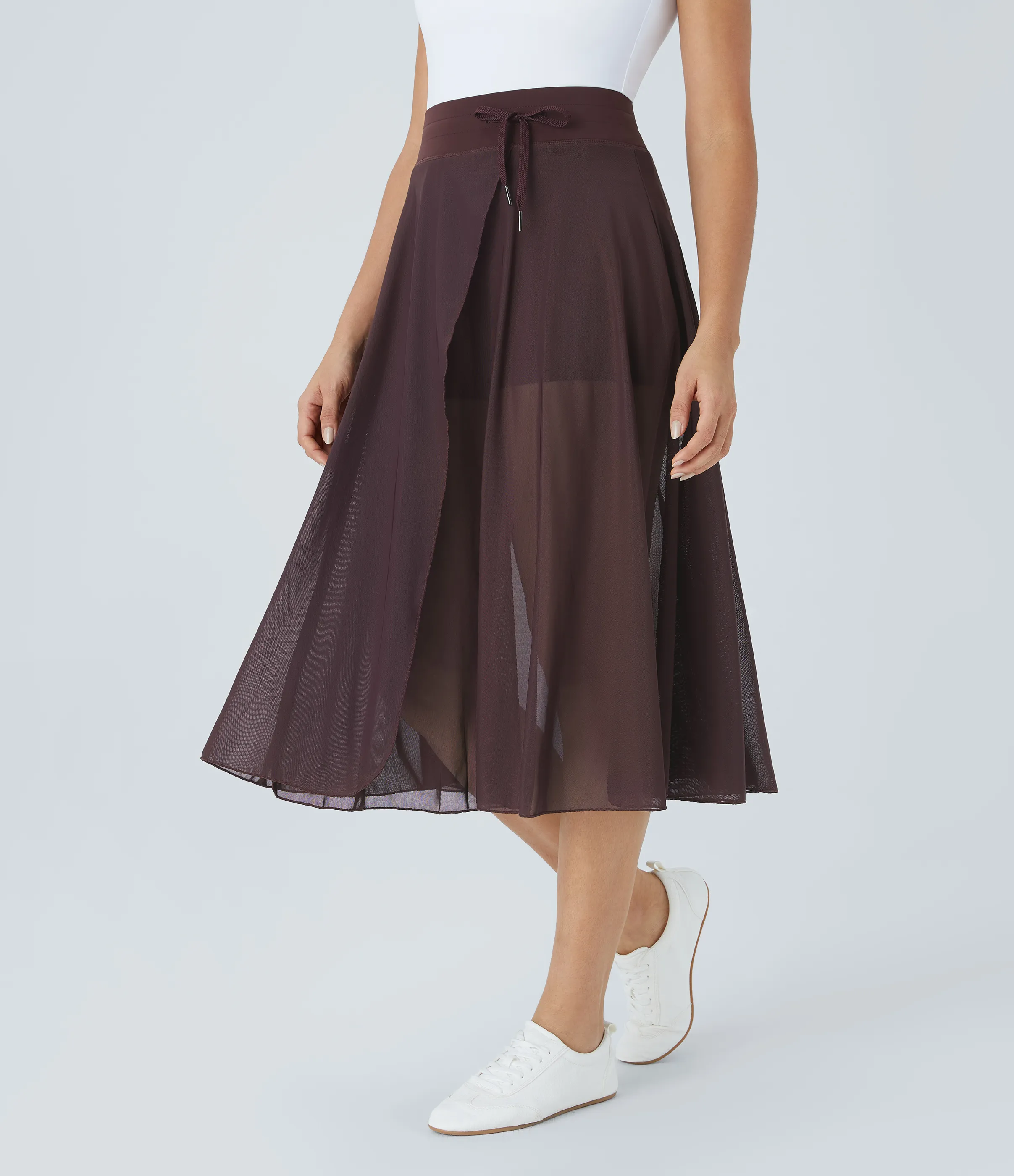 Halara Falda midi casual 2 en 1 acampanada con bolsillo lateral de tiro alto con cordón y malla en contraste - Huckleberry - L sold by Halara product image thumbnail 4