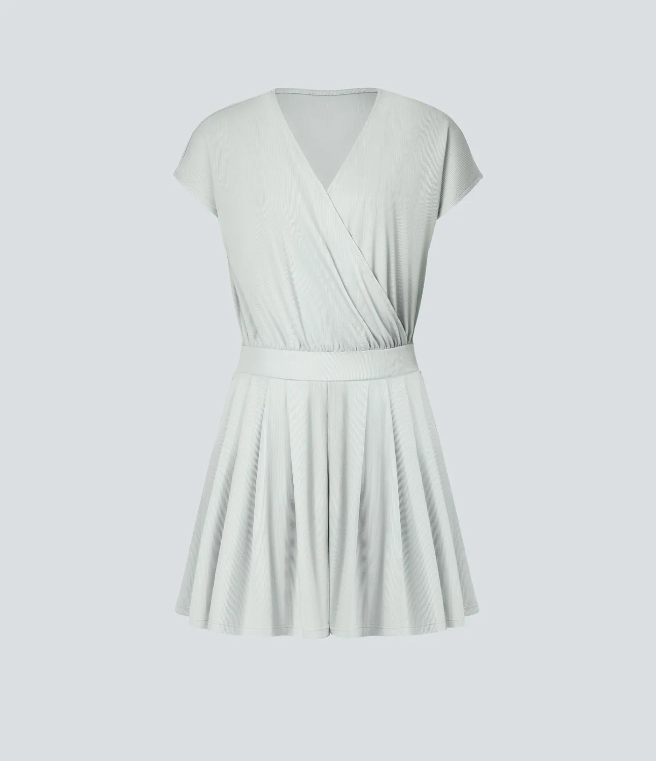 Halara Mono de manga corta casual con cuello en V y bolsillos laterales en tela gofre - Frost Clear Haze - S sold by Halara product image thumbnail 5