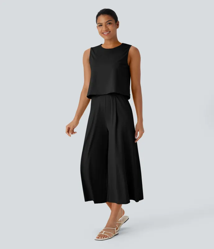 Halara Conjunto de top sin mangas y pantalón capri ancho con bolsillos - Black - XS(regular) sold by Halara