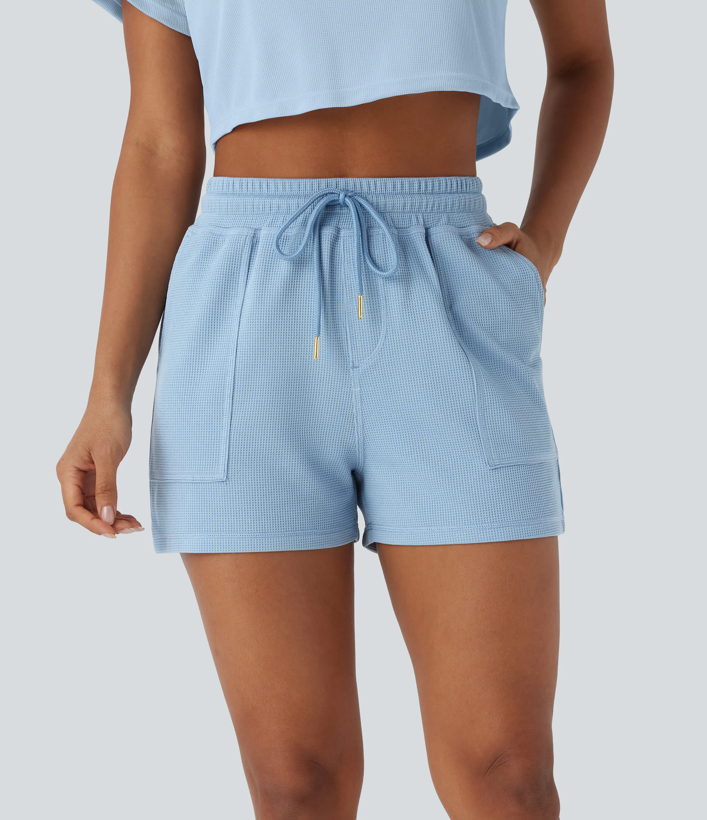 Halara Shorts casuales de tiro medio con cordón y bolsillos laterales - Wathet Blue - XL sold by Halara product image thumbnail 2