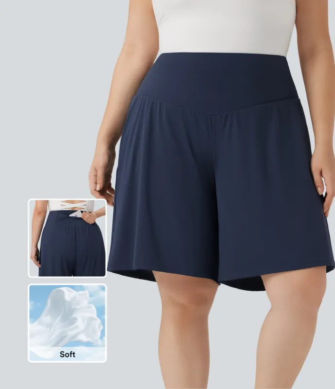 Halara Bermudas de yoga SoftlyZero™ Airy de talla grande de tiro alto con tacto fresco y bolsillos - Mood Indigo - 1X sold by Halara