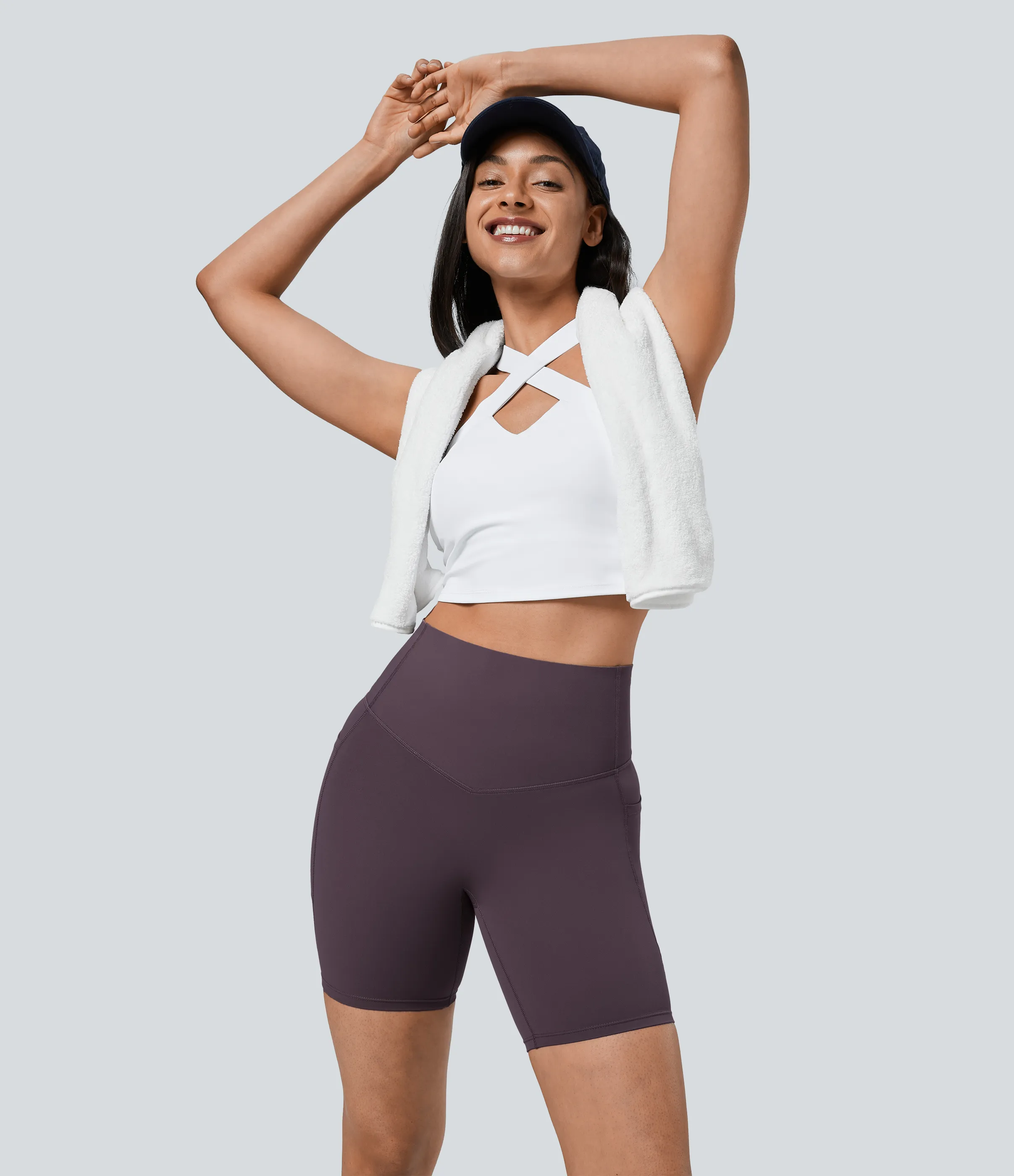 Halara Pantalones cortos SoCinched motociclista entrenamiento moldeador abdomen bolsillo lateral tiro alto 17.5cm - Night's Purple - M sold by Halara product image thumbnail 5