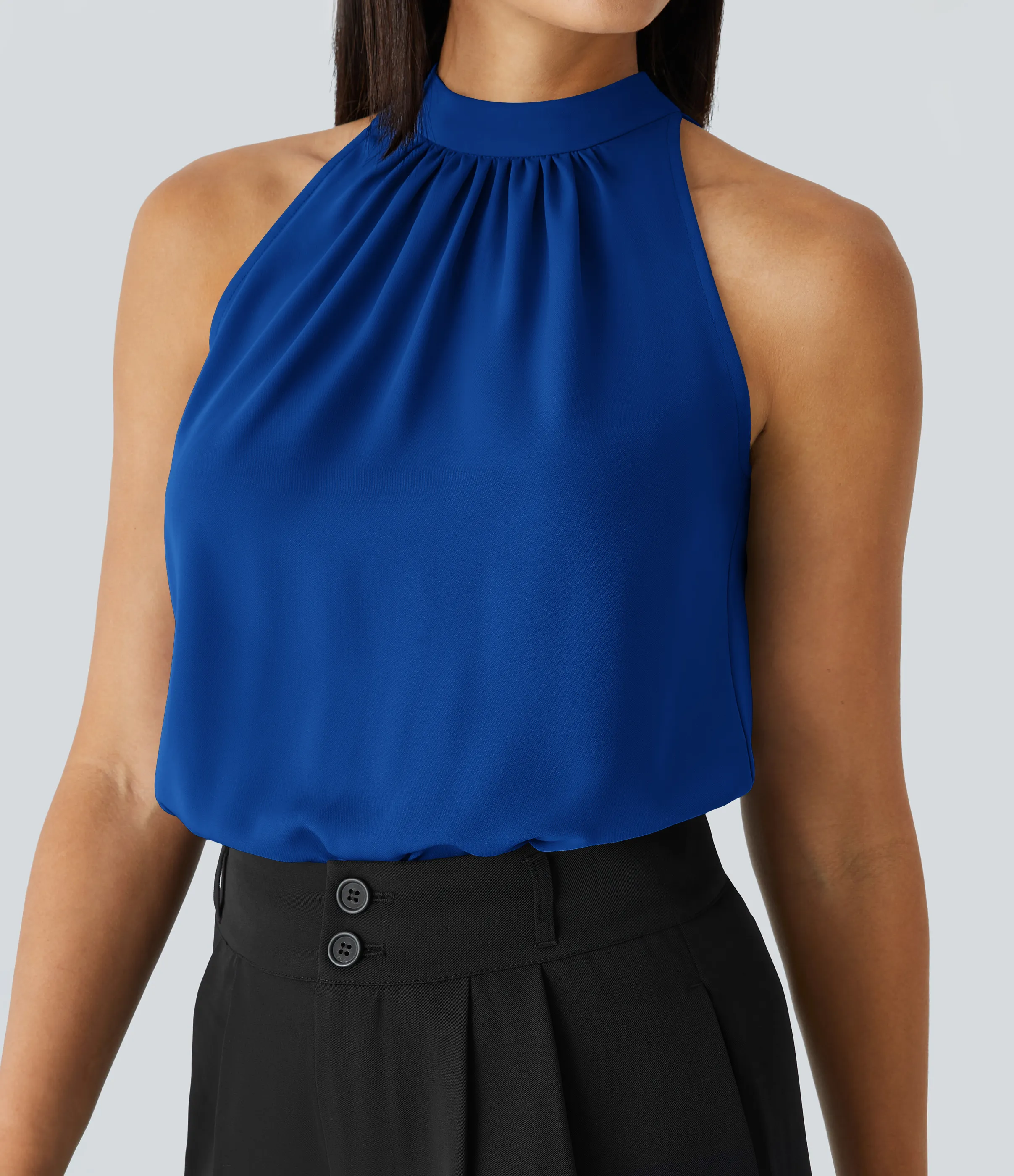 Halara Blusa oficina dobladillo curvado sin manga plisada abertura espalda halter - Surf the Web - L sold by Halara product image thumbnail 5