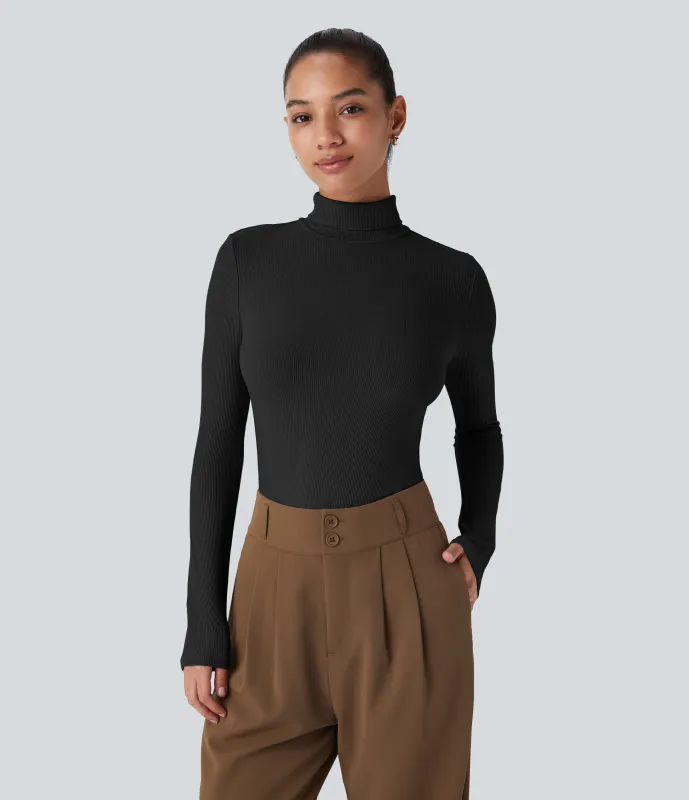 Halara Top casual de manga larga con cuello alto de punto acanalado - Black - XL made by Halara