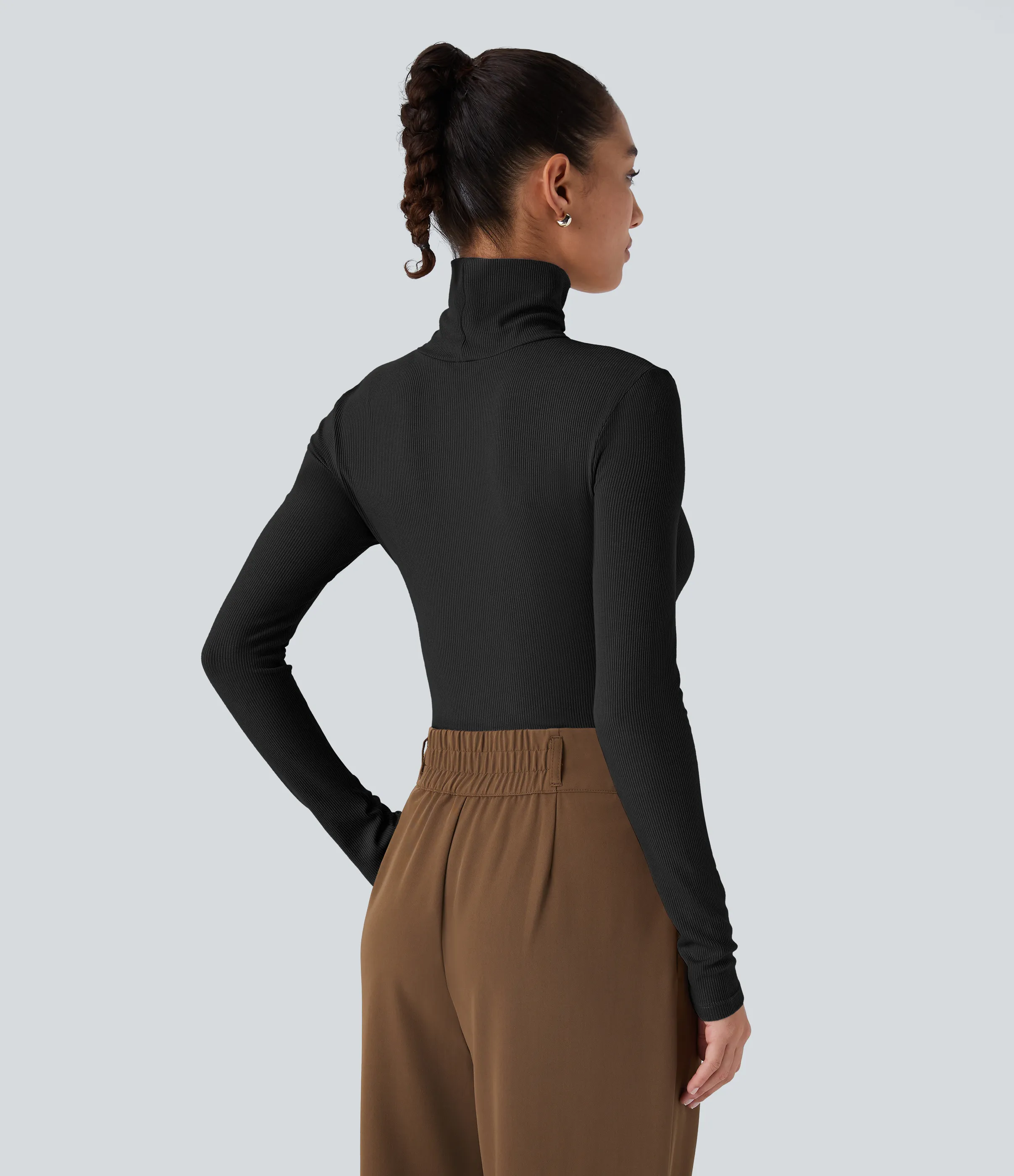 Halara Top casual de manga larga con cuello alto de punto acanalado - Black - XL sold by Halara product image thumbnail 3