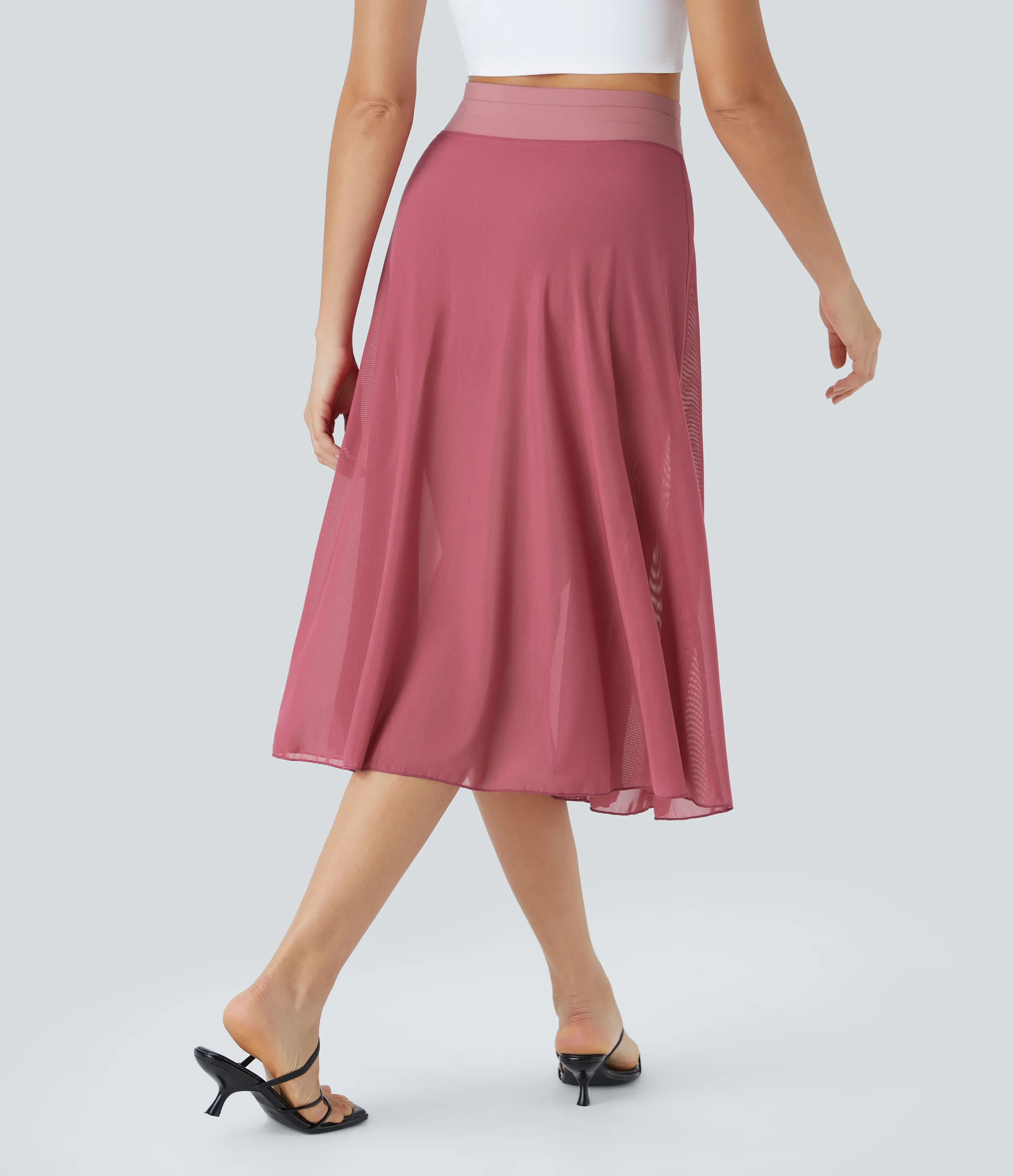 Halara Falda midi casual 2 en 1 acampanada con bolsillo lateral de tiro alto con cordón y malla en contraste - Baroque Rose - XL sold by Halara product image thumbnail 3