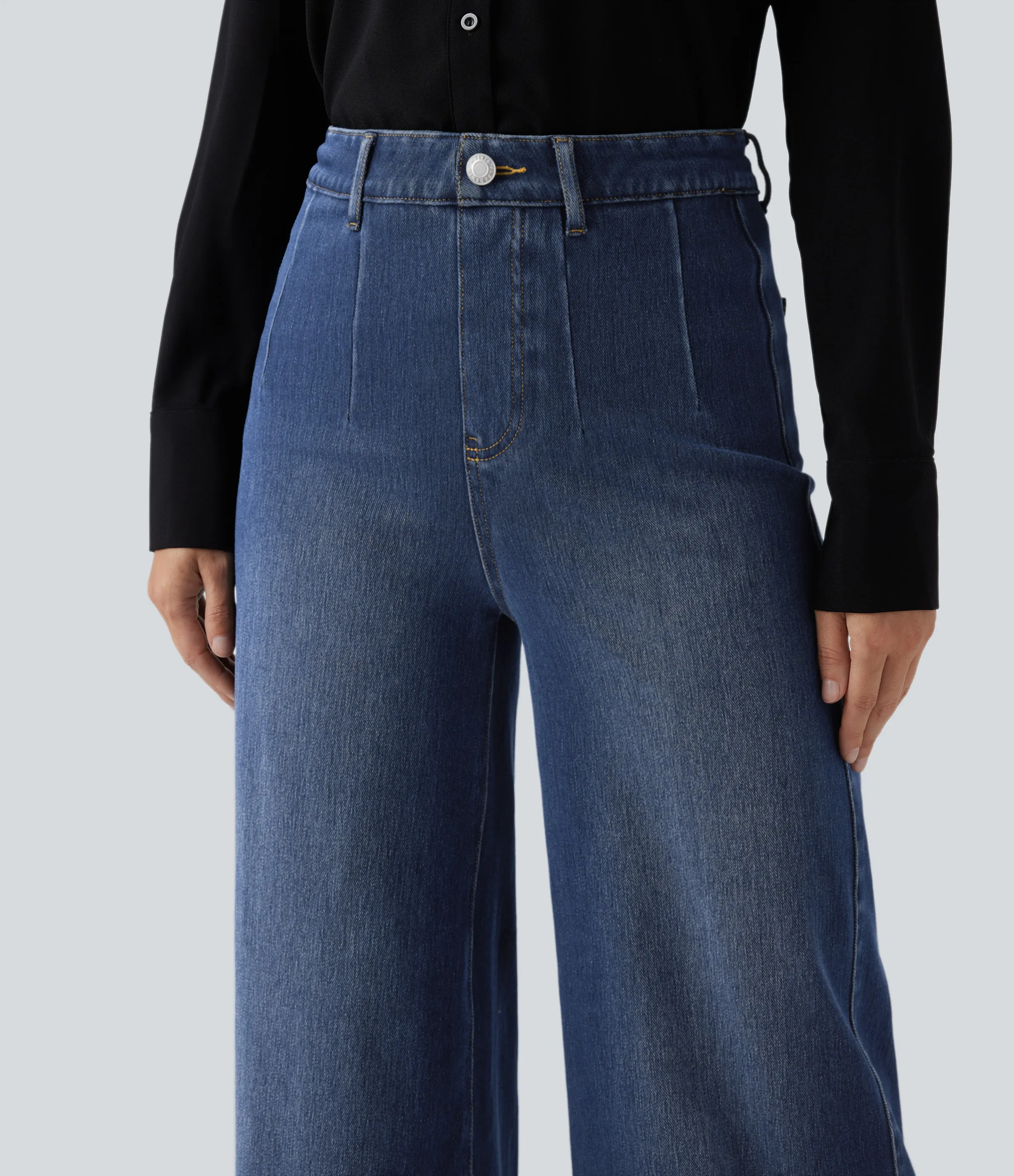 Halara Jeans casuales anchos Halara Flex™ con control de abdomen y tiro medio con bolsillos - Pageant Blue Denim - XL(petite) sold by Halara product image thumbnail 5