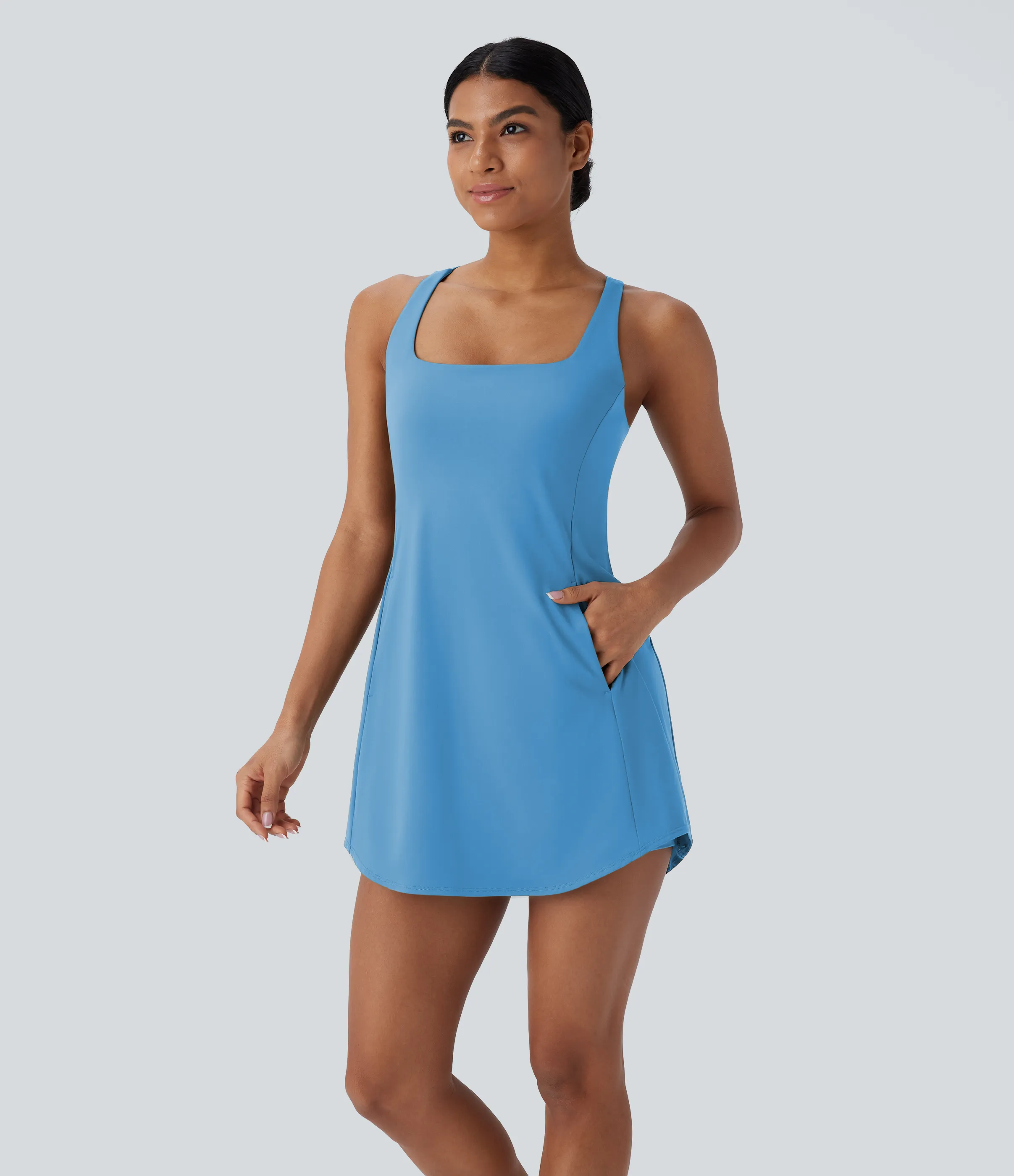 Halara Vestido deportivo mini de yoga SoftlyZero™ Plush afelpado con abertura y bolsillos, 3 piezas en copas D-F - Bonnie Blue - S sold by Halara product image thumbnail 4