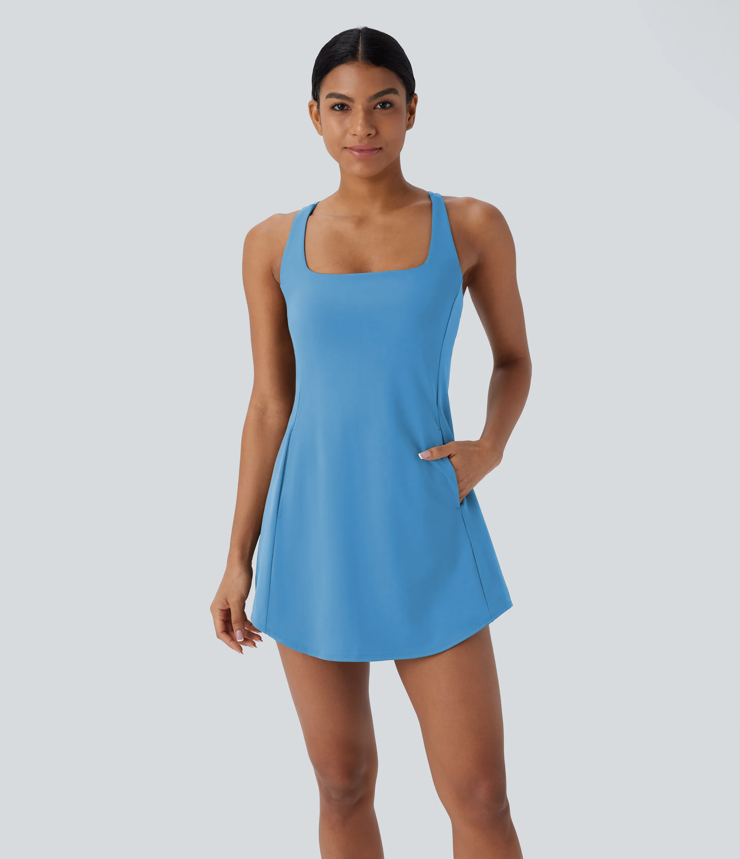 Halara Vestido deportivo mini de yoga SoftlyZero™ Plush afelpado con abertura y bolsillos, 3 piezas en copas D-F - Bonnie Blue - M sold by Halara product image thumbnail 3