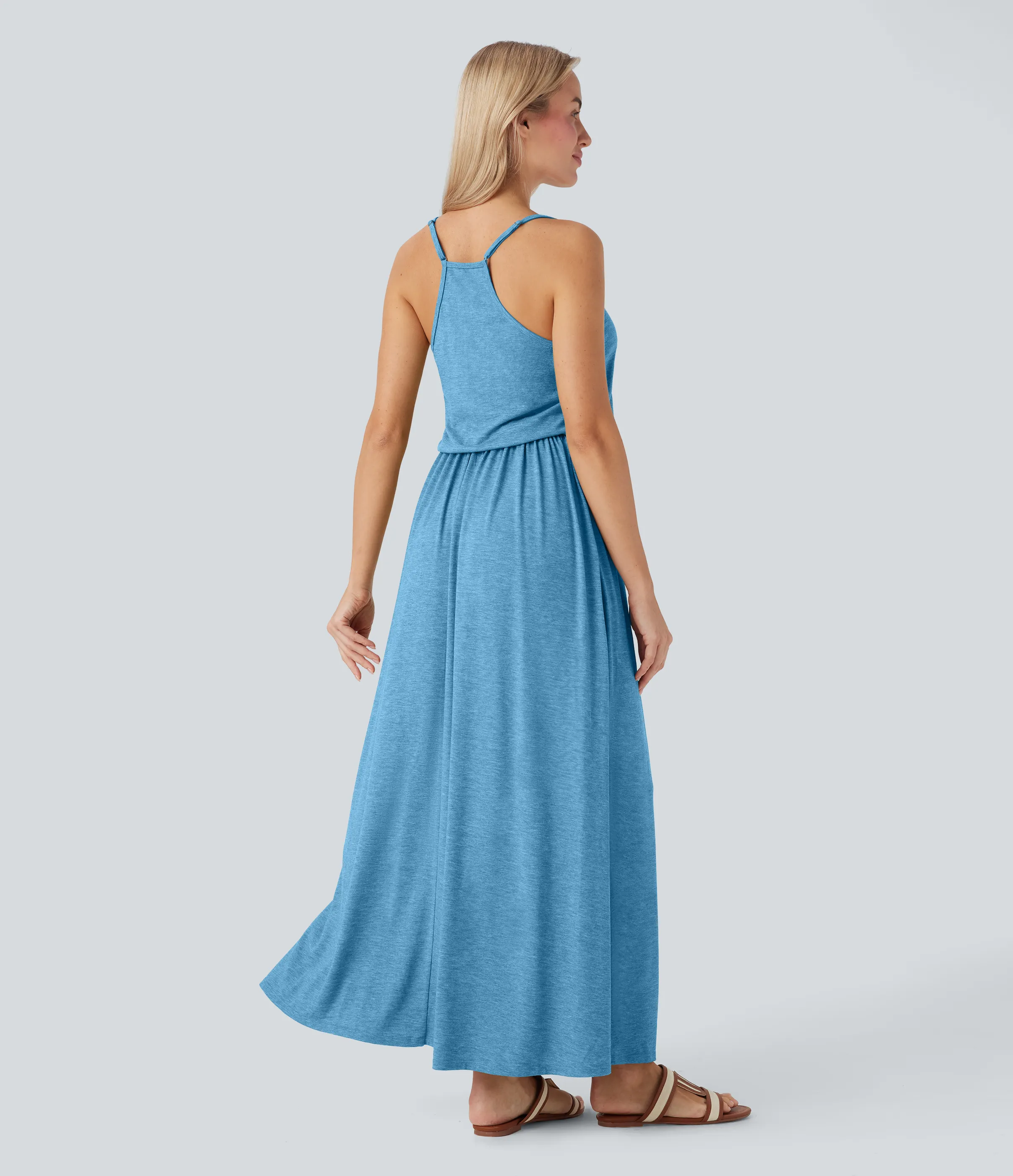 Halara Vestido largo fluido con tirantes ajustables y bolsillos para vacaciones - Clear Coast Blue - M sold by Halara product image thumbnail 3