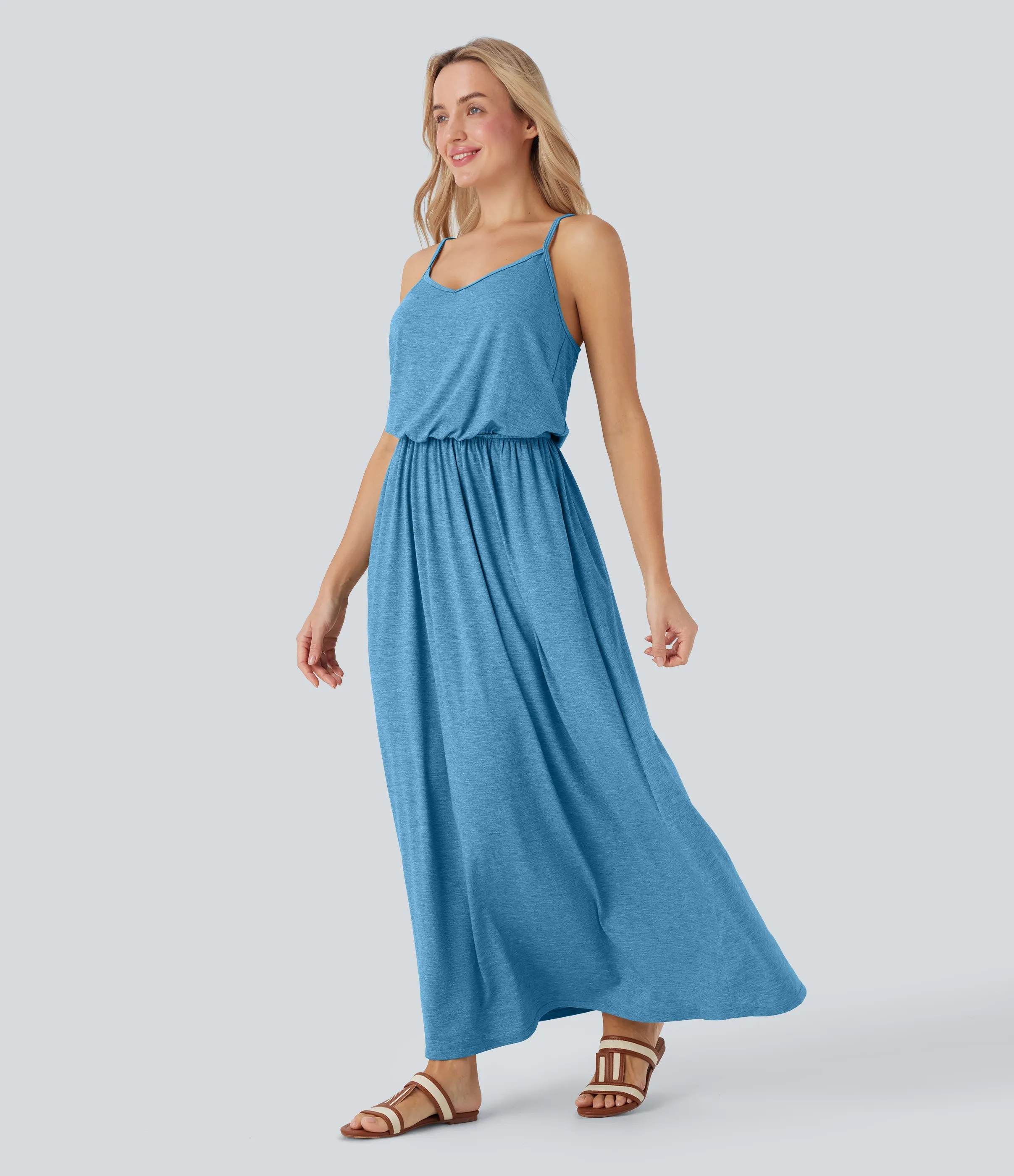Halara Vestido largo fluido con tirantes ajustables y bolsillos para vacaciones - Clear Coast Blue - M sold by Halara product image thumbnail 4