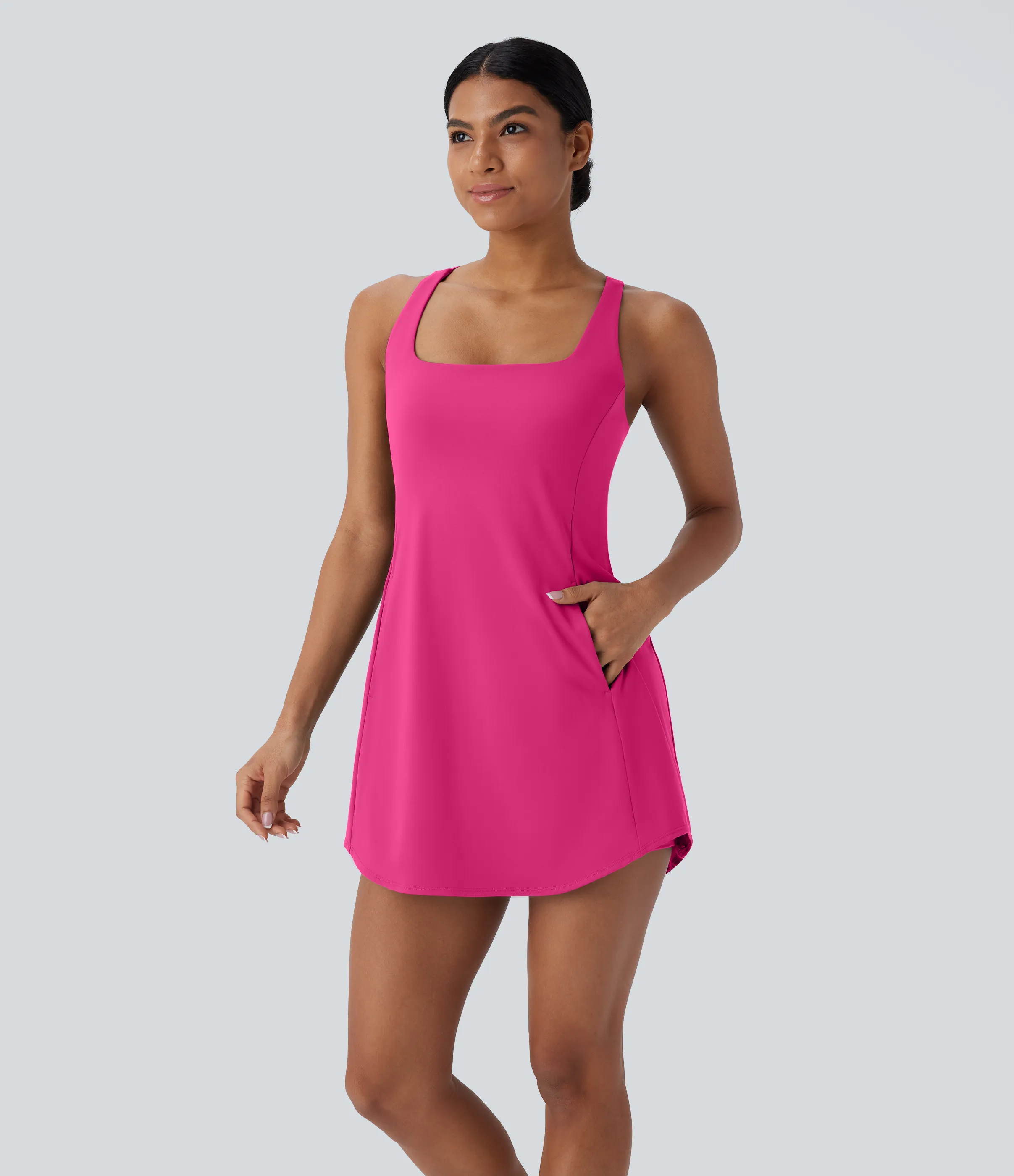 Halara Vestido deportivo mini de yoga SoftlyZero™ Plush afelpado con abertura y bolsillos, 3 piezas en copas D-F - Fuchsia Purple - XL sold by Halara product image thumbnail 4