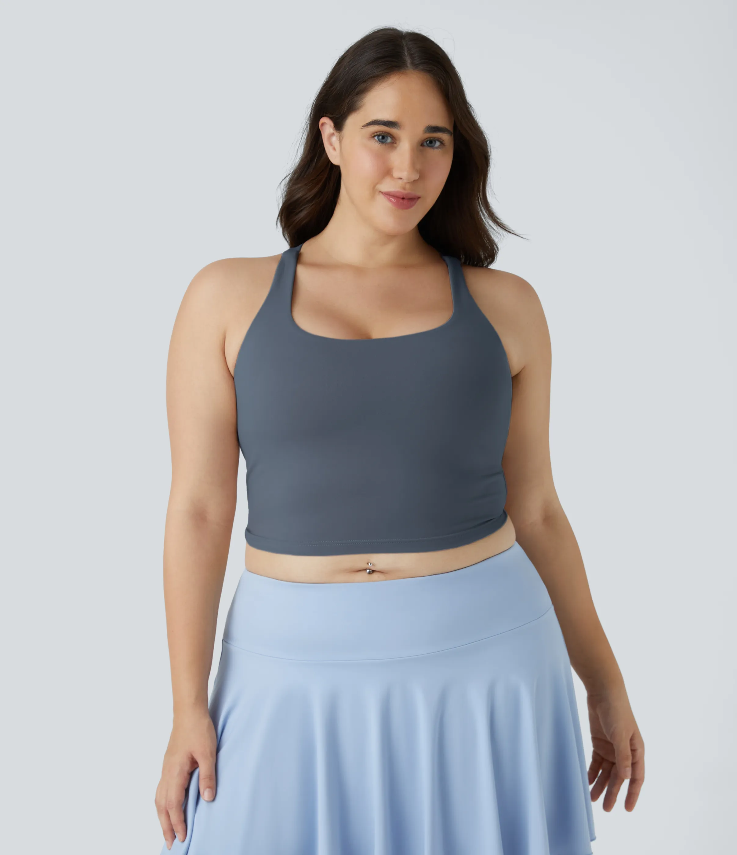 Halara Camiseta sin mangas de yoga en tallas grandes con espalda abierta y cruzada - Bering Sea - 1X sold by Halara