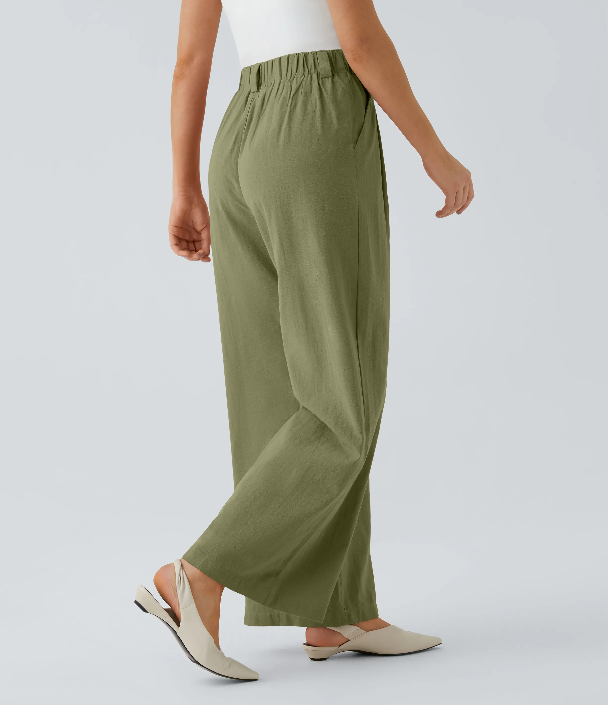 Halara Pantalón tiro alto bolsillo lateral plisado pierna ancha - Sphagnum - L(regular) sold by Halara product image thumbnail 3