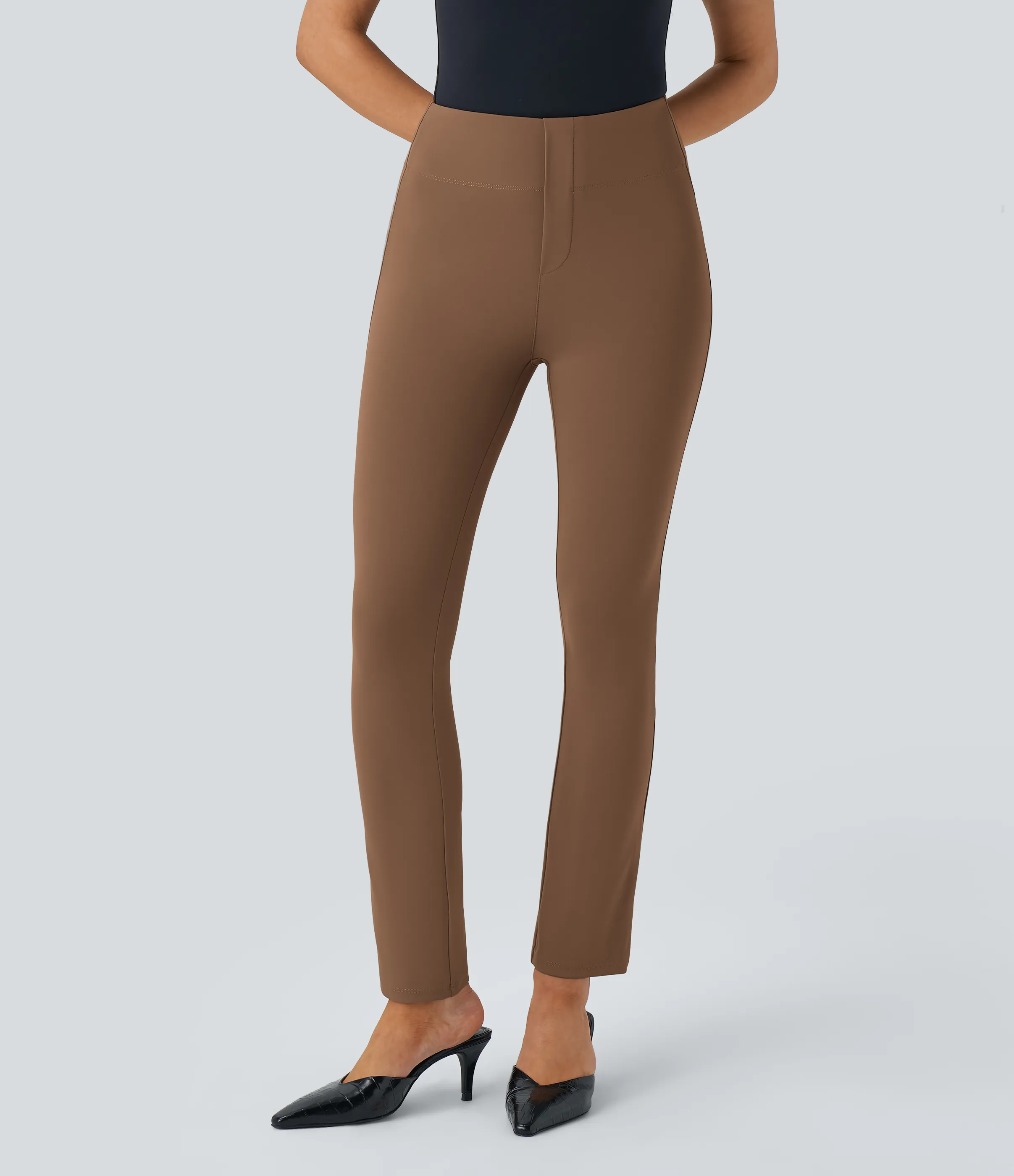 Halara Pantalón Halara Flex™ oficina ajustado tiro alto bolsillo lateral posterior - Teak - XS(7/8) sold by Halara product image thumbnail 4