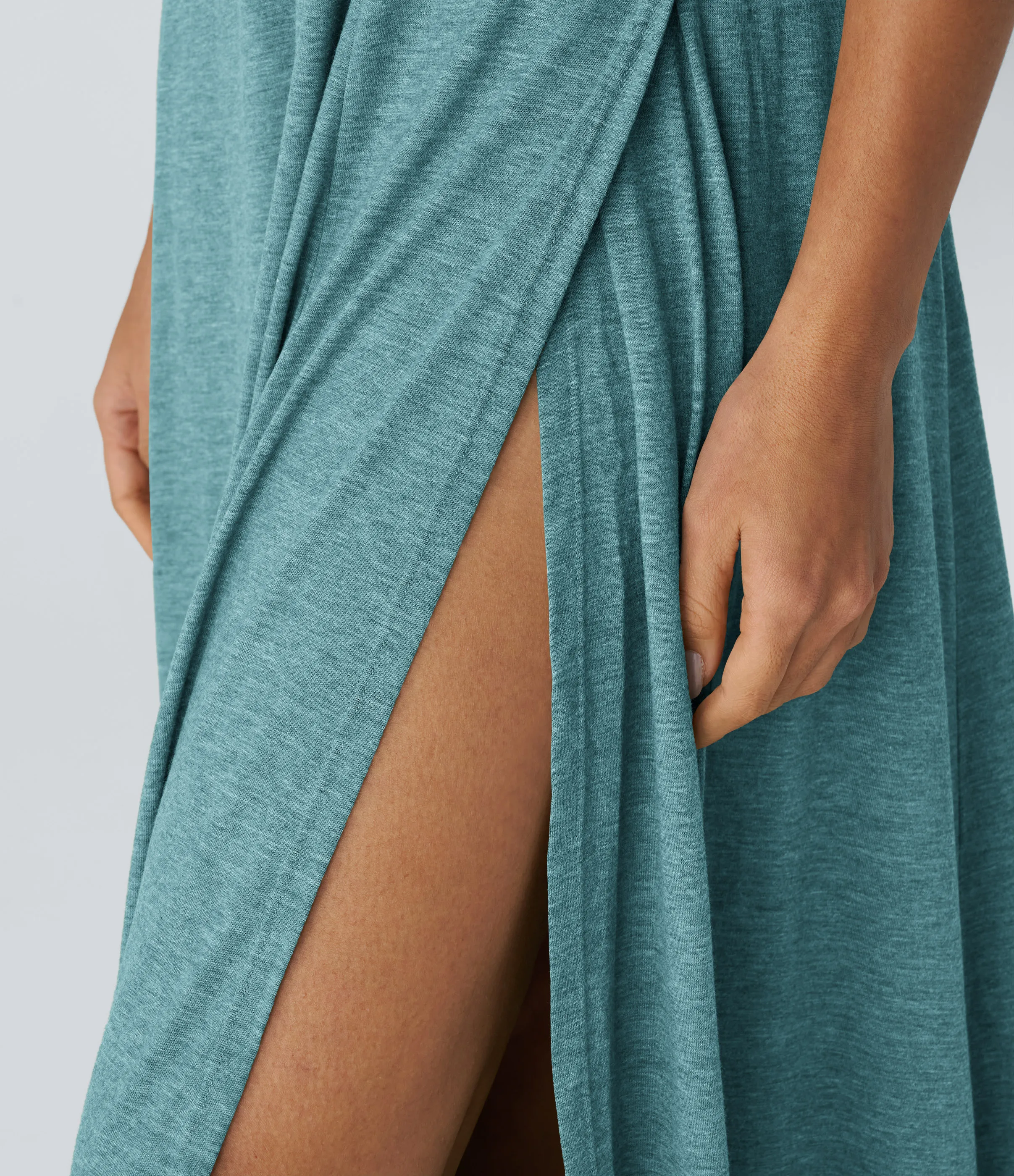 Halara Vestido sin mangas largo fluido dividido sin espalda cuello U - Stone Green Floral Yarn - XS sold by Halara product image thumbnail 5