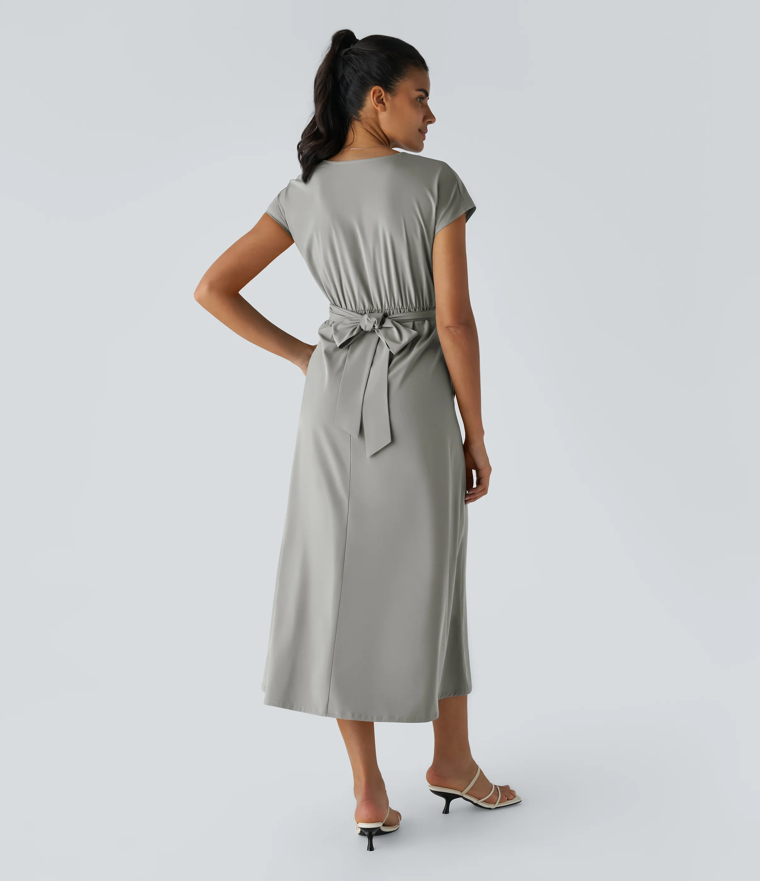 Halara Vestido midi Breezeful™ secado rápido cuello V manga corta bolsillo lateral lazo espalda - Dust Gray - XL sold by Halara product image thumbnail 3
