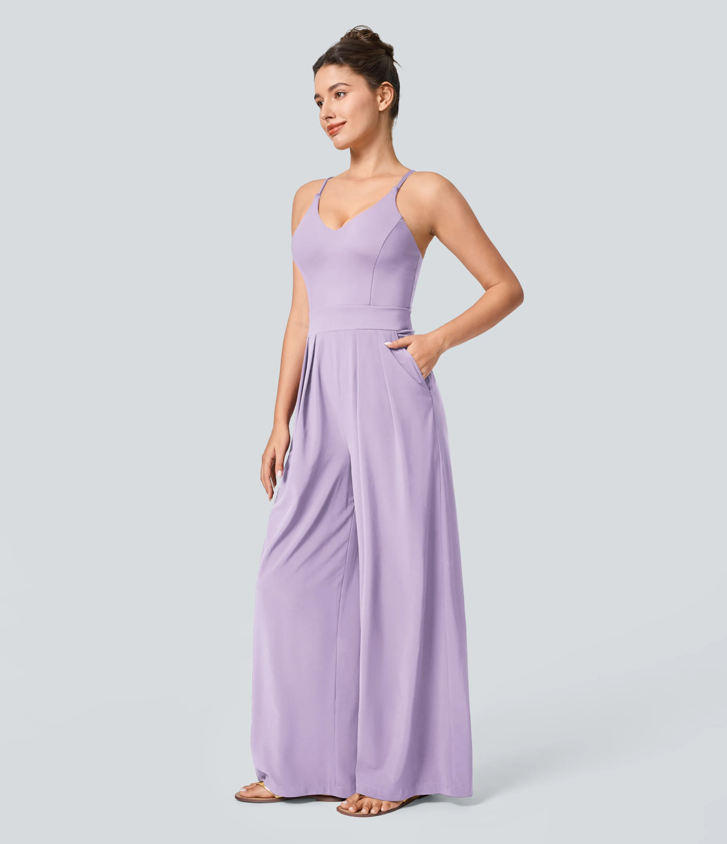 Halara Mono Breezeful™ Resort sin espalda cremallera lateral invisible bolsillo pierna ancha secado rápido - Leisurely Lavender - S(regular) sold by Halara product image thumbnail 4