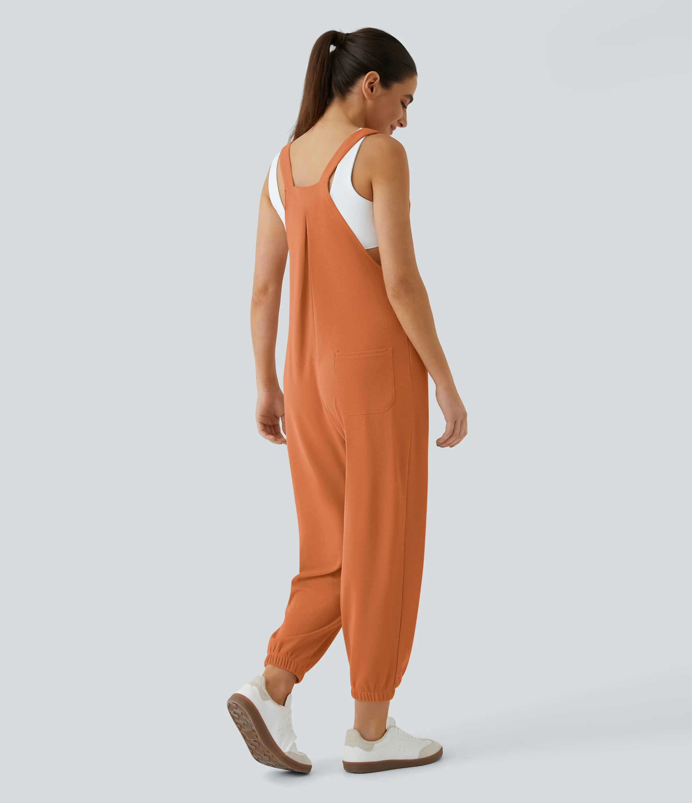 Halara Overol jogger botón correa ajustable bolsillo múltiple gofre plisado - Apricot Orange - XS(regular) sold by Halara product image thumbnail 3