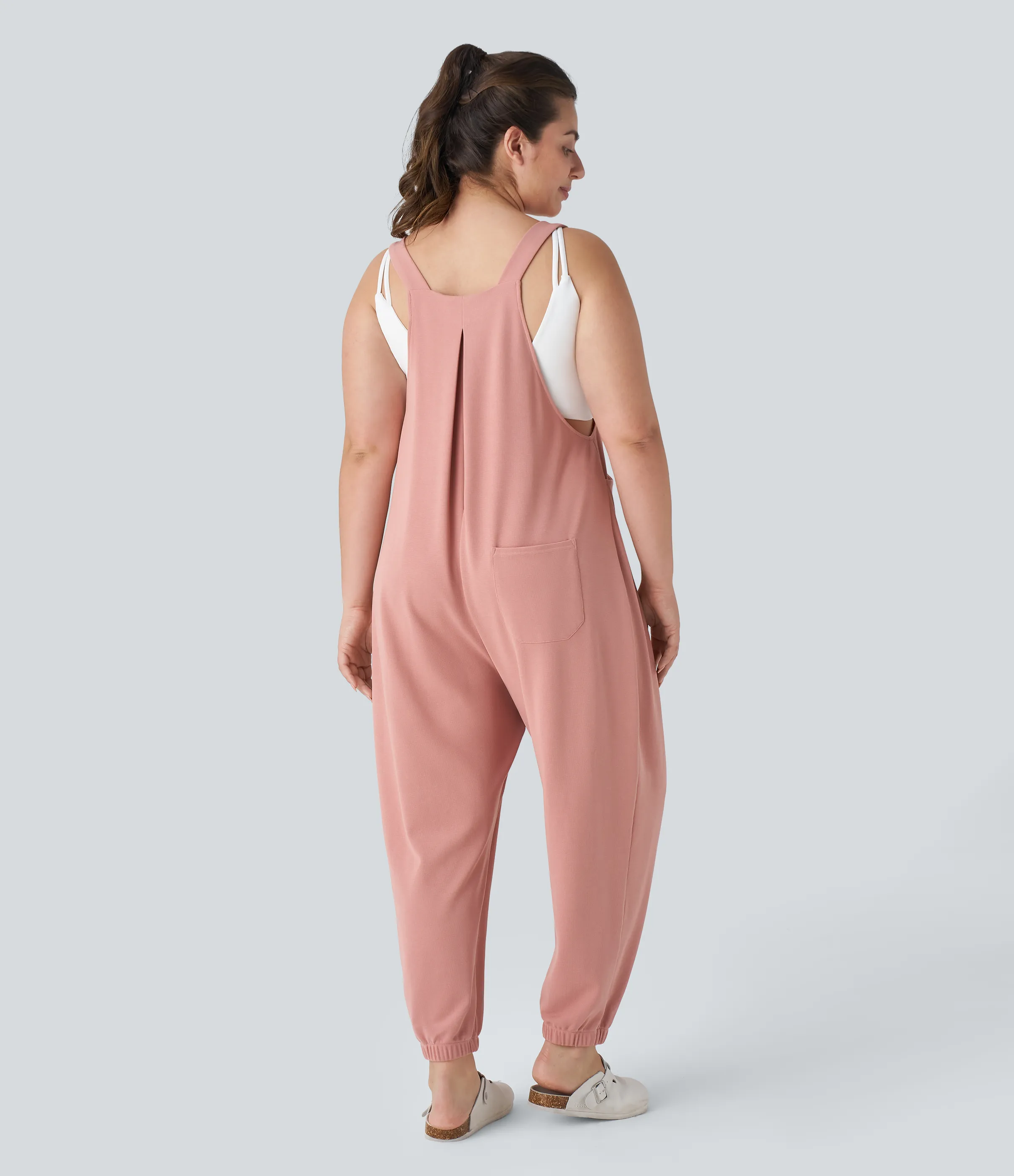 Halara Jogger Overol correa ajustable botón múltiple bolsillo plisado gofre talla grande - Rose Tan - 3X sold by Halara product image thumbnail 3