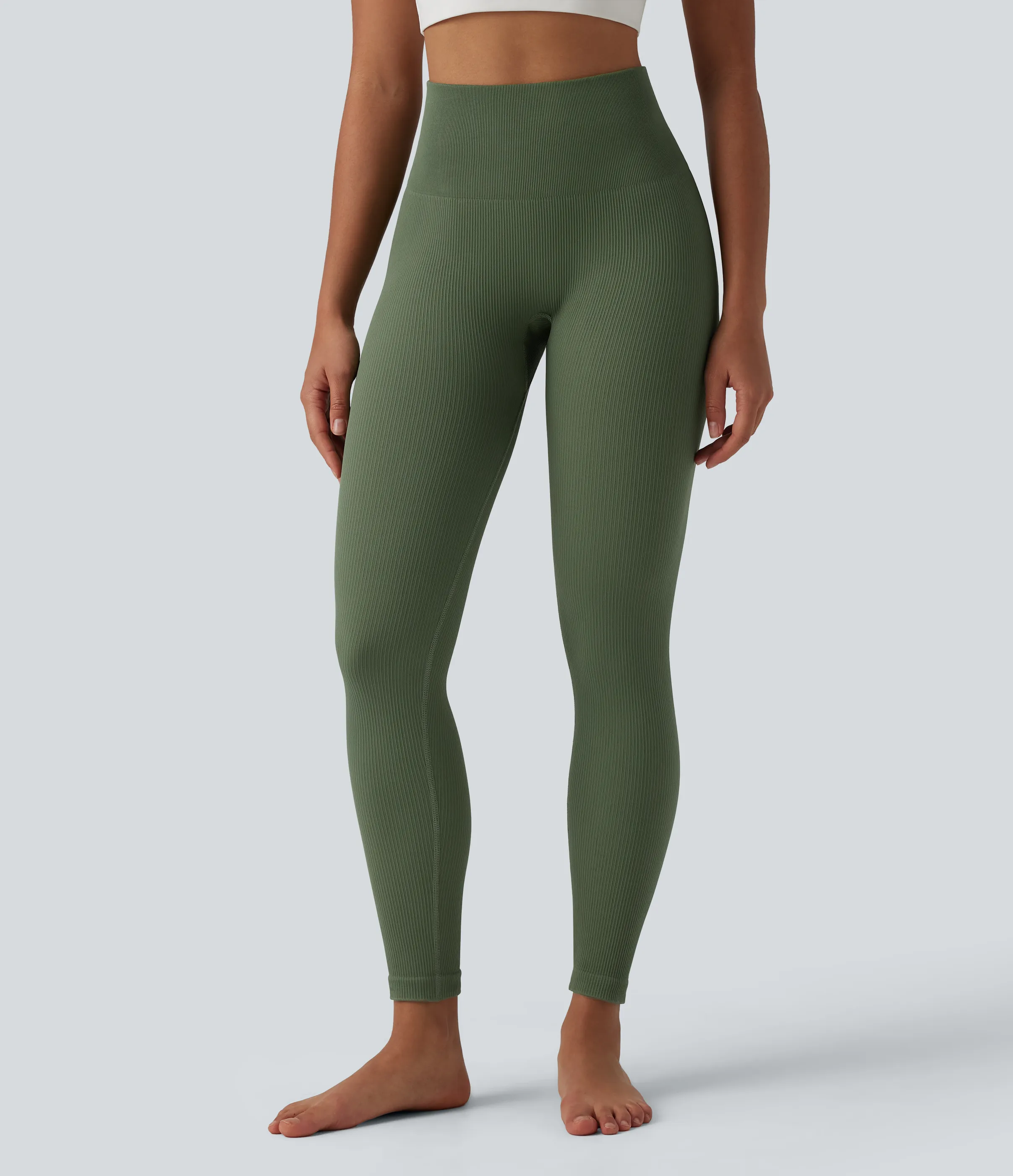 Halara Leggings yoga tiro alto control abdomen realce glúteo 7/8 sin costura - Summer Bamboo Green - L(full_length) sold by Halara product image thumbnail 3