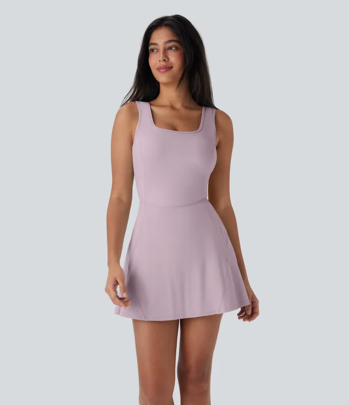 Halara Vestido mini de baile Softlyzero™ Airy 2 en 1 con espalda abierta cruzada y escote en U con bolsillos laterales y fresco al tacto - Easy Peezy - Pink Purple - M made by Halara