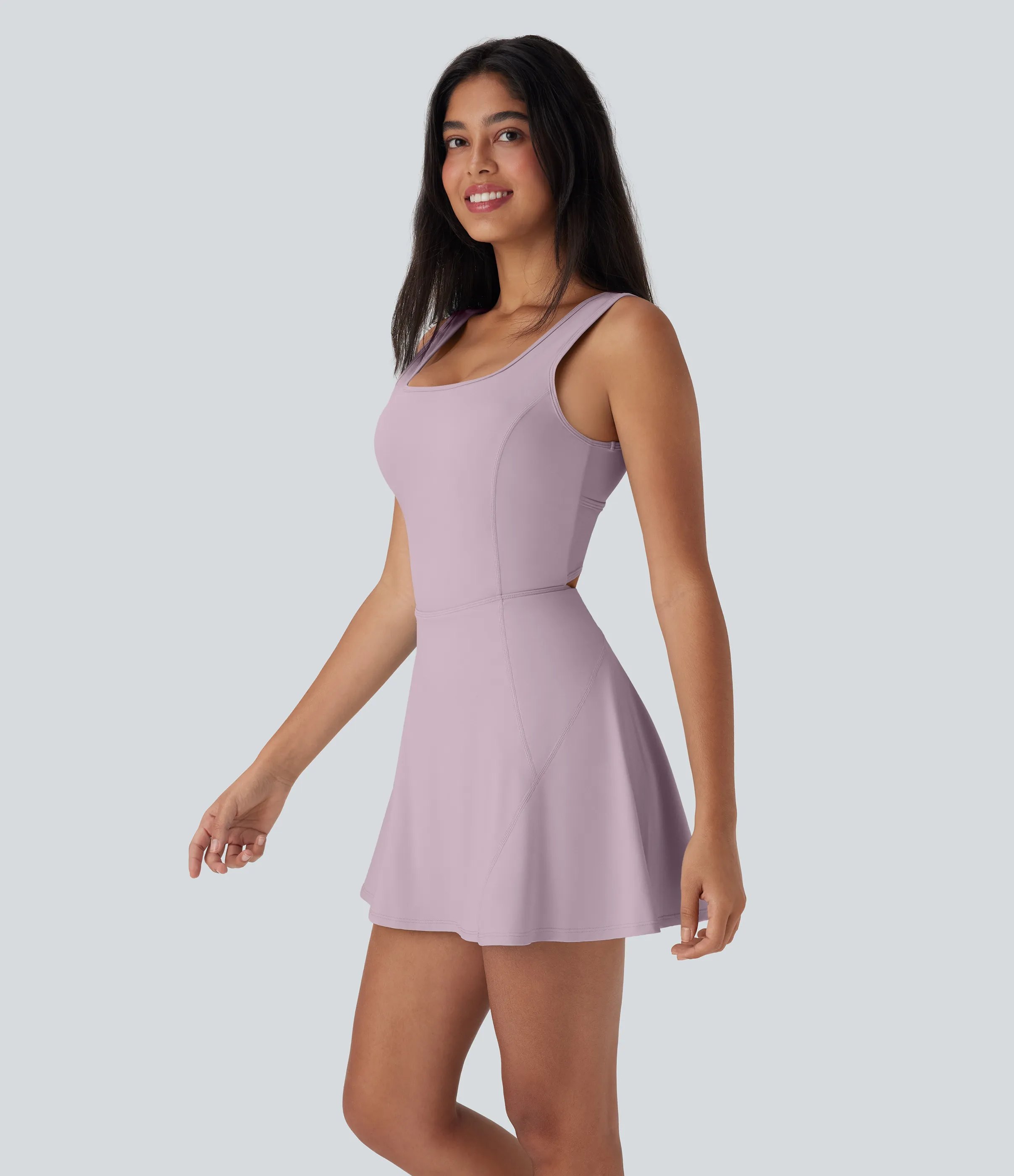 Halara Vestido mini de baile Softlyzero™ Airy 2 en 1 con espalda abierta cruzada y escote en U con bolsillos laterales y fresco al tacto - Easy Peezy - Pink Purple - M sold by Halara product image thumbnail 4