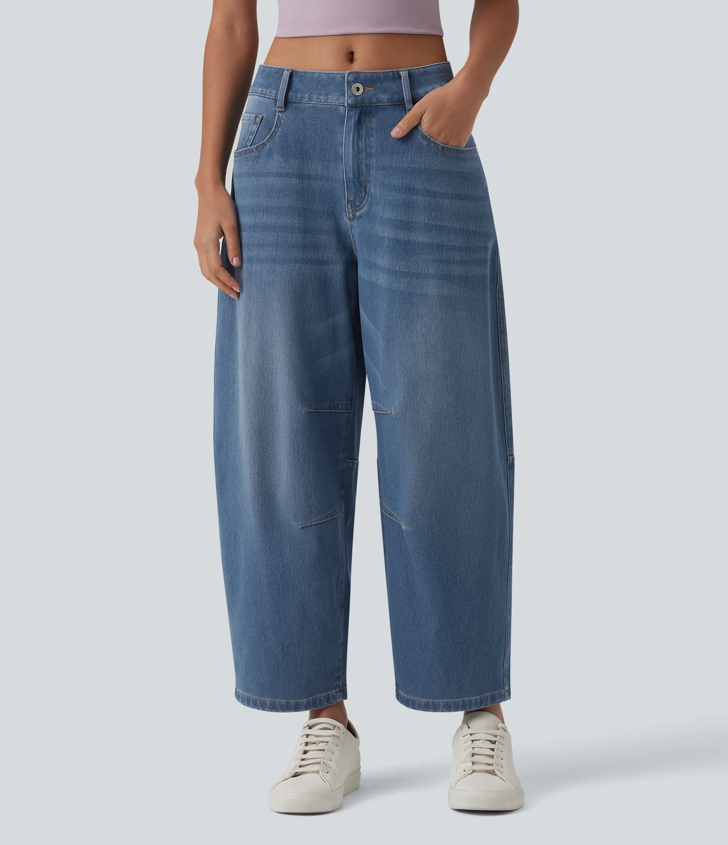 Halara Jeans Halara Flex™ Denim elástico múltiple bolsillo cierre botón pierna cilíndrica - Blue Jasper Denim - L(regular) sold by Halara