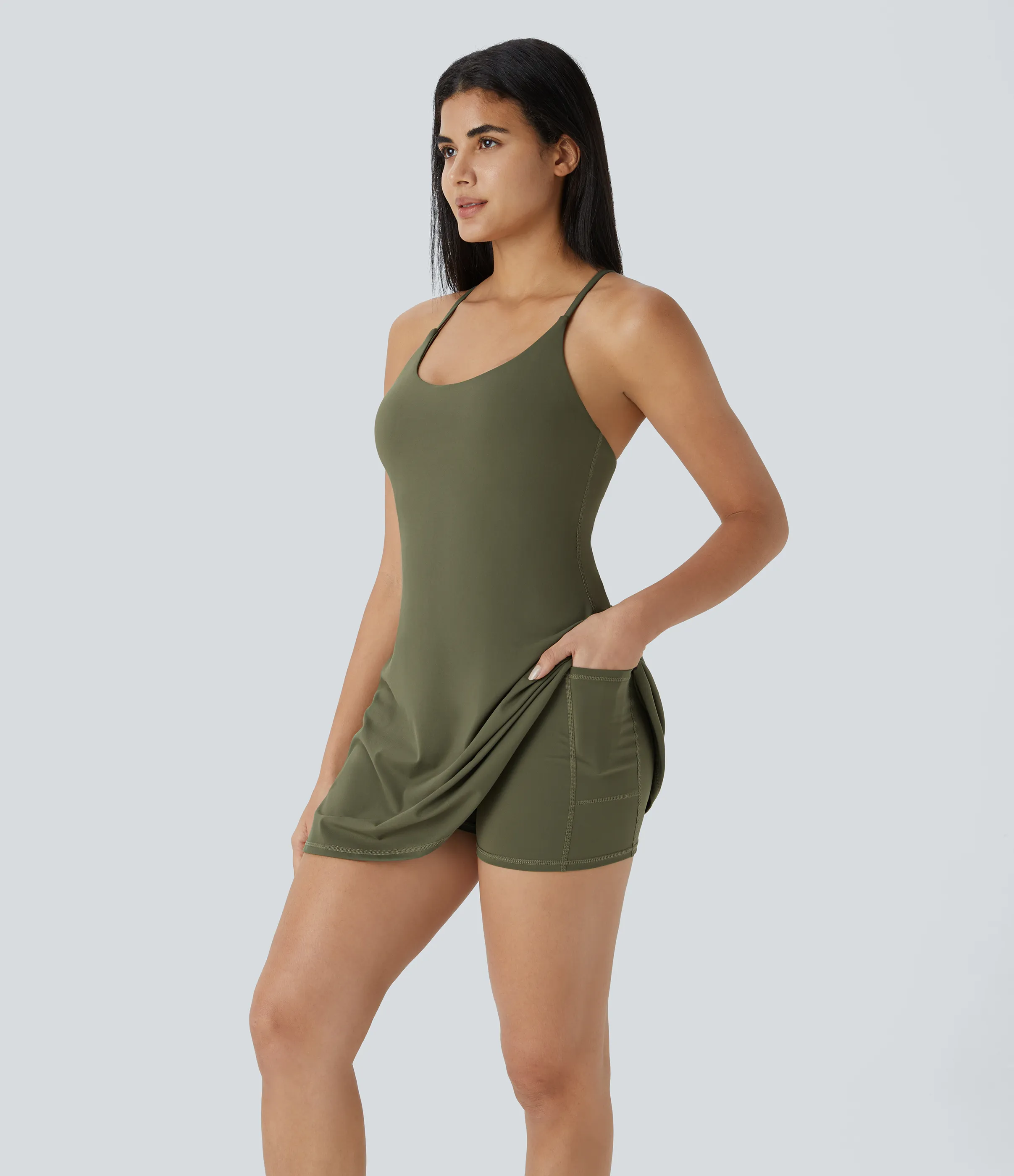 Halara Vestido deportivo SoftlyZero™ Plush afelpado sin espalda en copas D-F - Grass Grey Green - L sold by Halara product image thumbnail 4