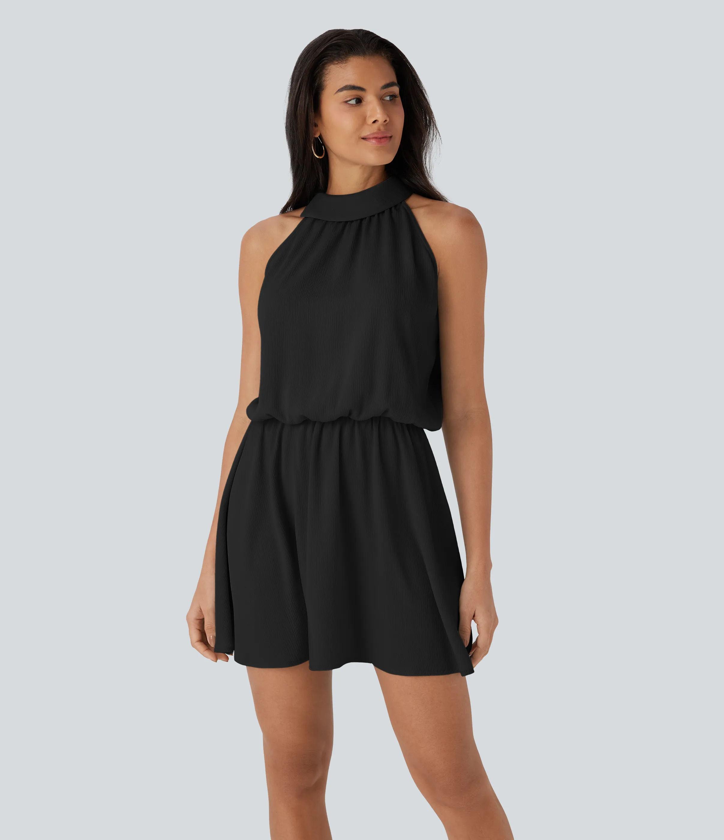 Halara Vestido mini casual fluido con botones y cuello halter - Black - L sold by Halara product image thumbnail 2