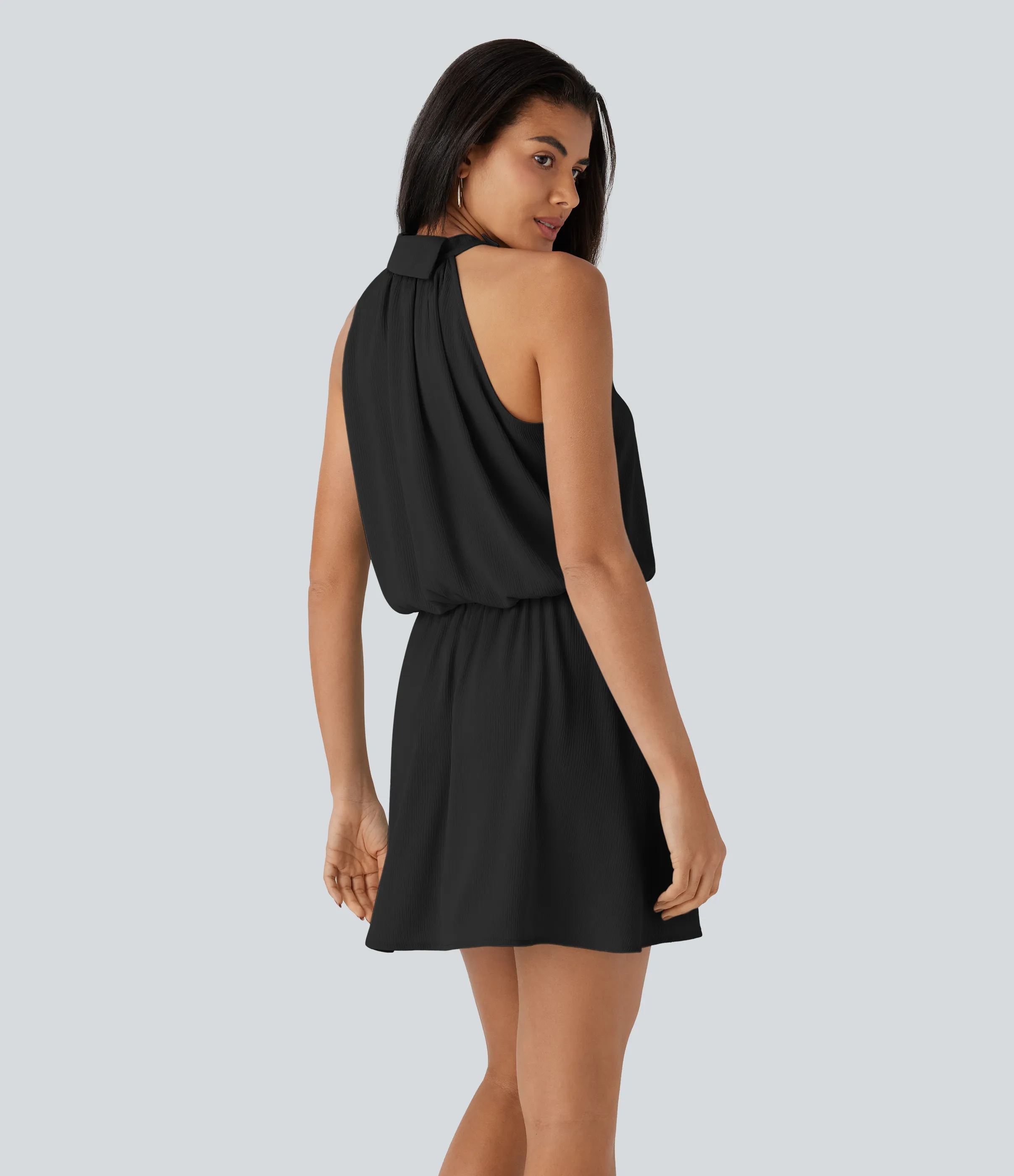 Halara Vestido mini casual fluido con botones y cuello halter - Black - L sold by Halara product image thumbnail 3