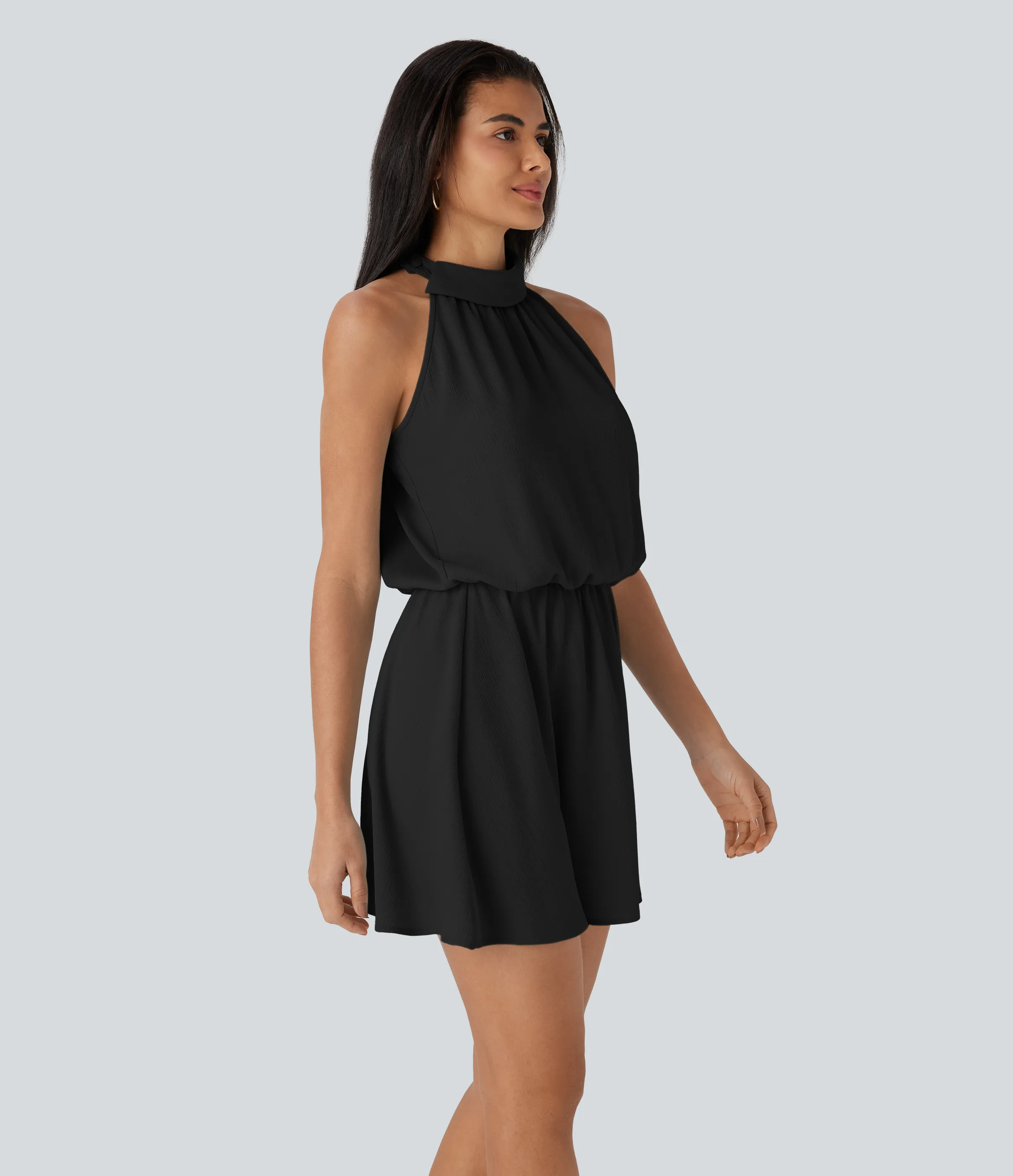 Halara Vestido mini casual fluido con botones y cuello halter - Black - L sold by Halara product image thumbnail 4